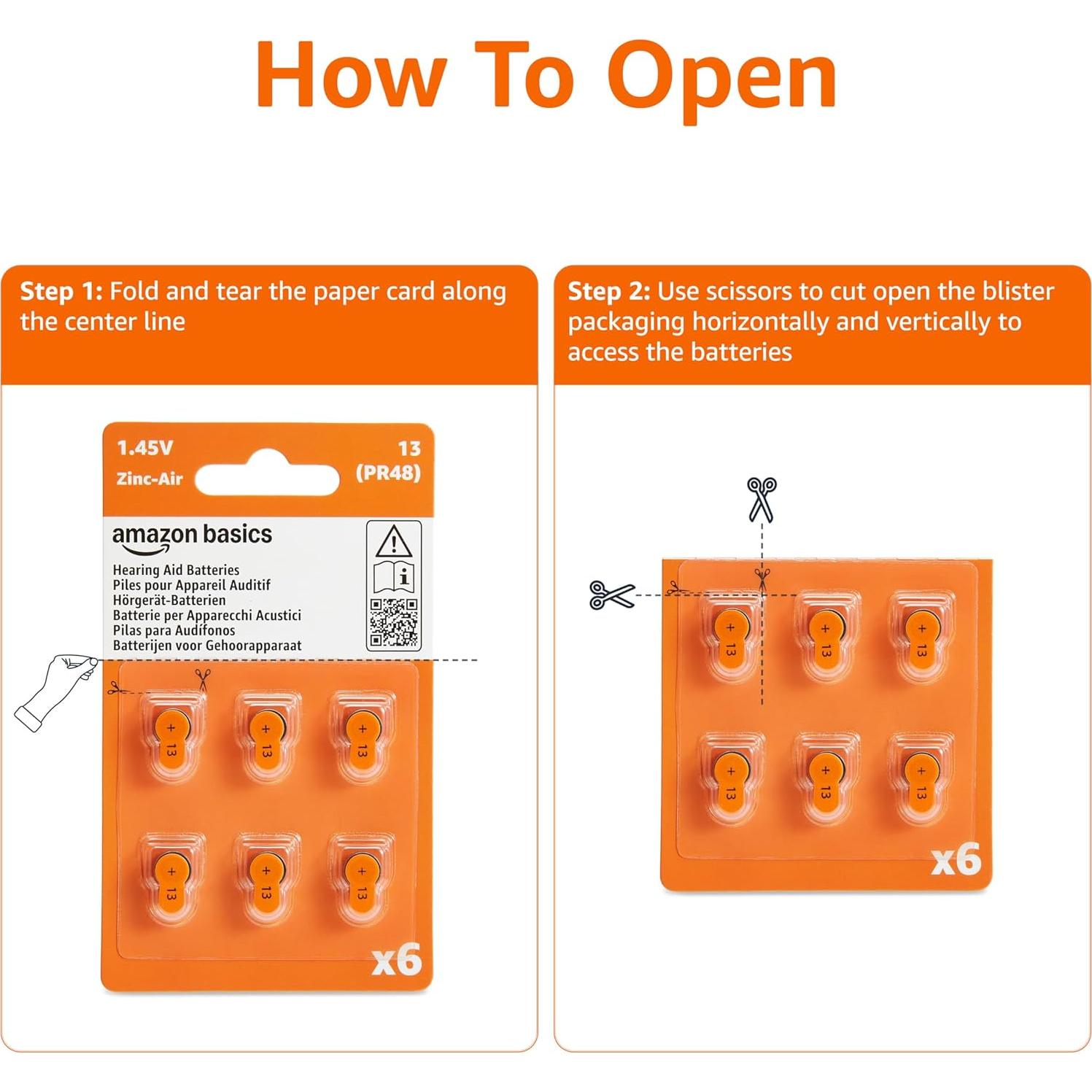 Baterías de Ayuda Auditiva Amazon Basics Tamaño 13 - 60 Unidades