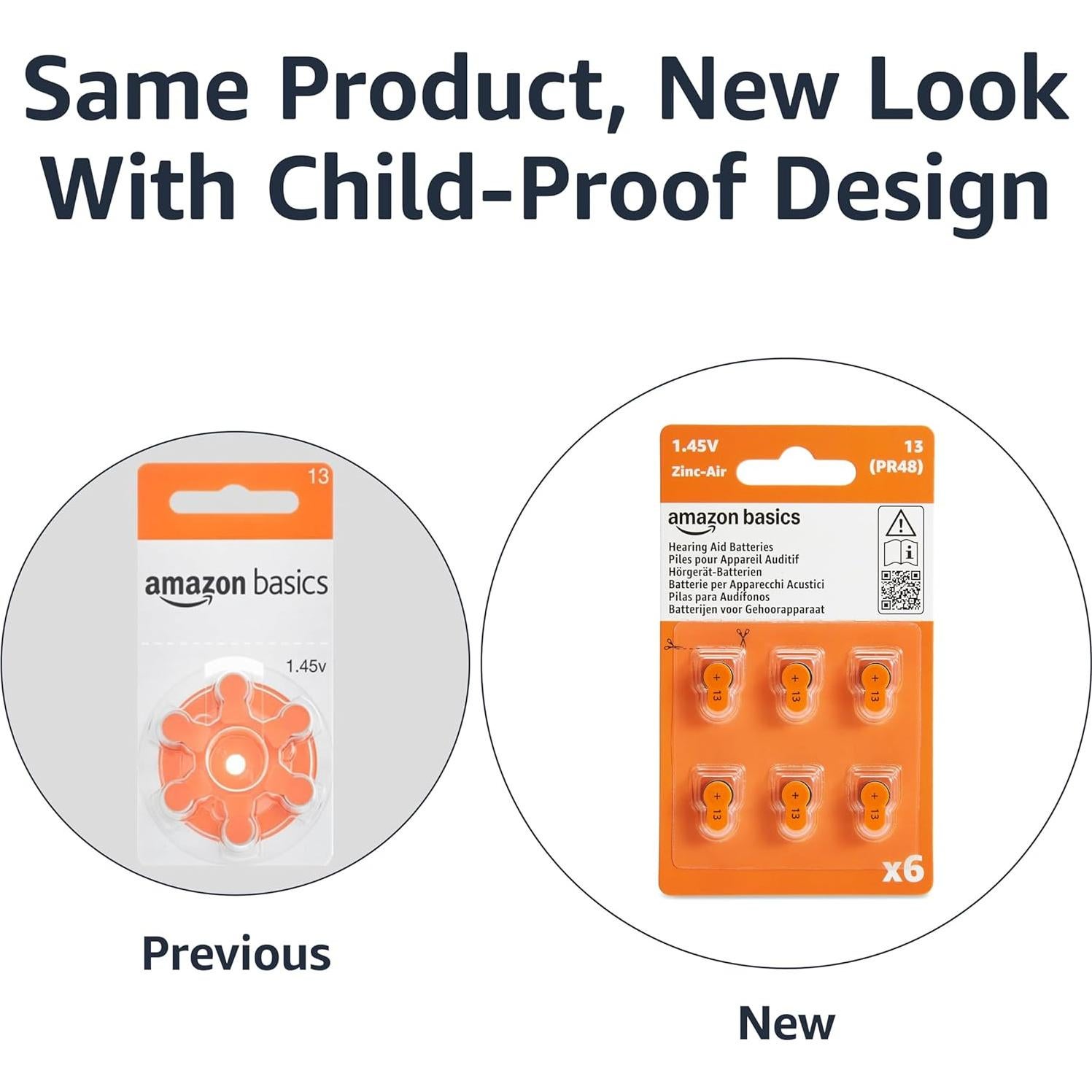 Baterías de Ayuda Auditiva Amazon Basics Tamaño 13 - 60 Unidades