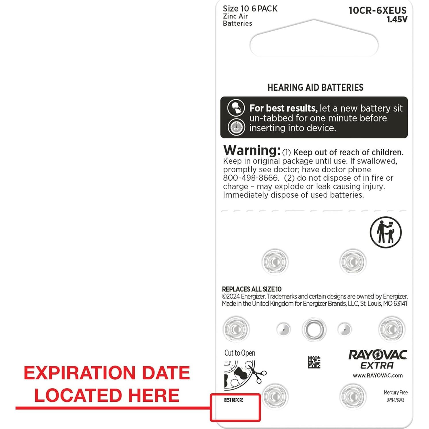Baterías Rayovac Extra 10 Zinc-Aire 60 Unidades 1.45V