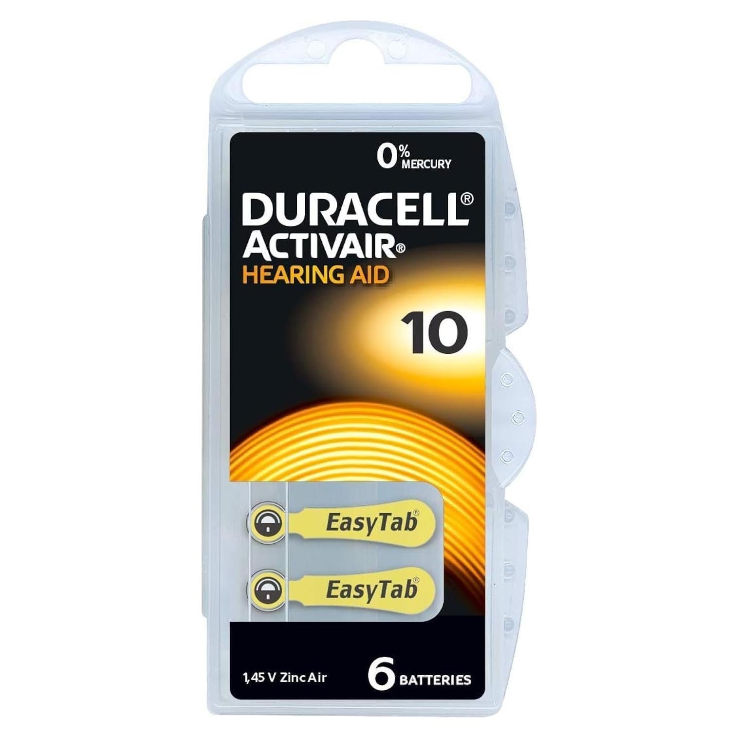 6 Baterías Duracell Activair Tamaño 10 para Audífonos