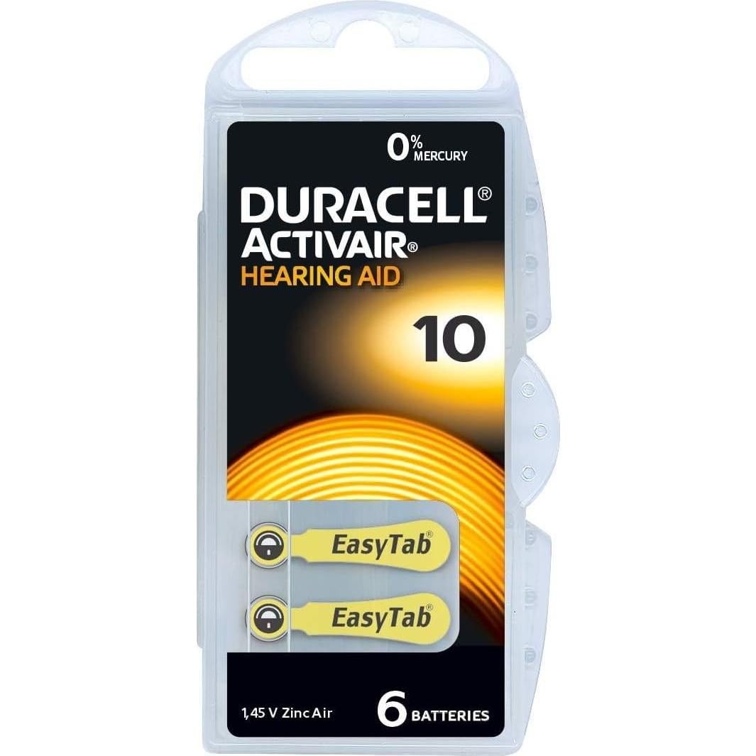 6 Baterías Duracell Activair Tamaño 10 para Audífonos