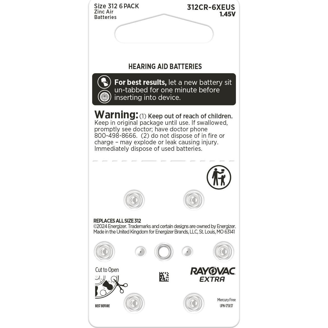 Baterías Rayovac Extra 312 Zinc-Aire 60 Unidades 1.45V