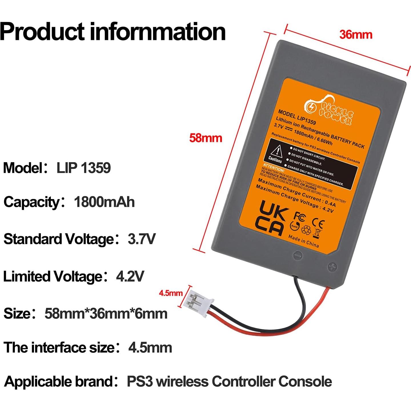 Baterías Recargables Pickle Power LIP1359 para PS3 - 2 Unidades