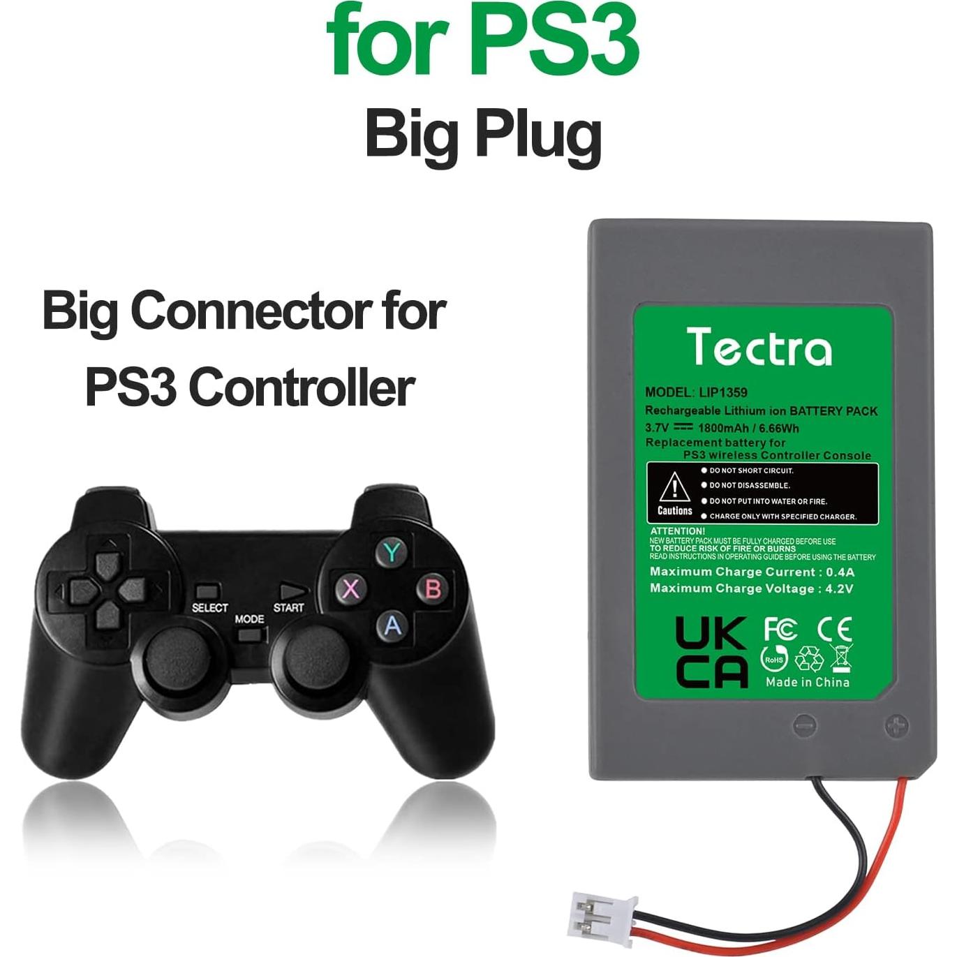 Batería Reemplazo Tectra LIP1359 para Controlador PS3 1800mAh