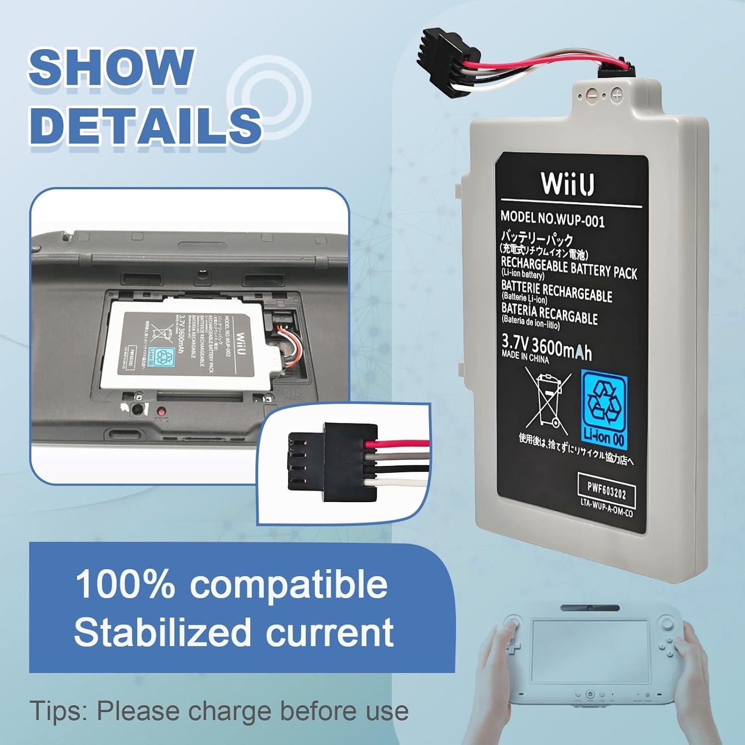 Batería de Reemplazo ROYEUEU para Wii U Gamepad 3600mAh