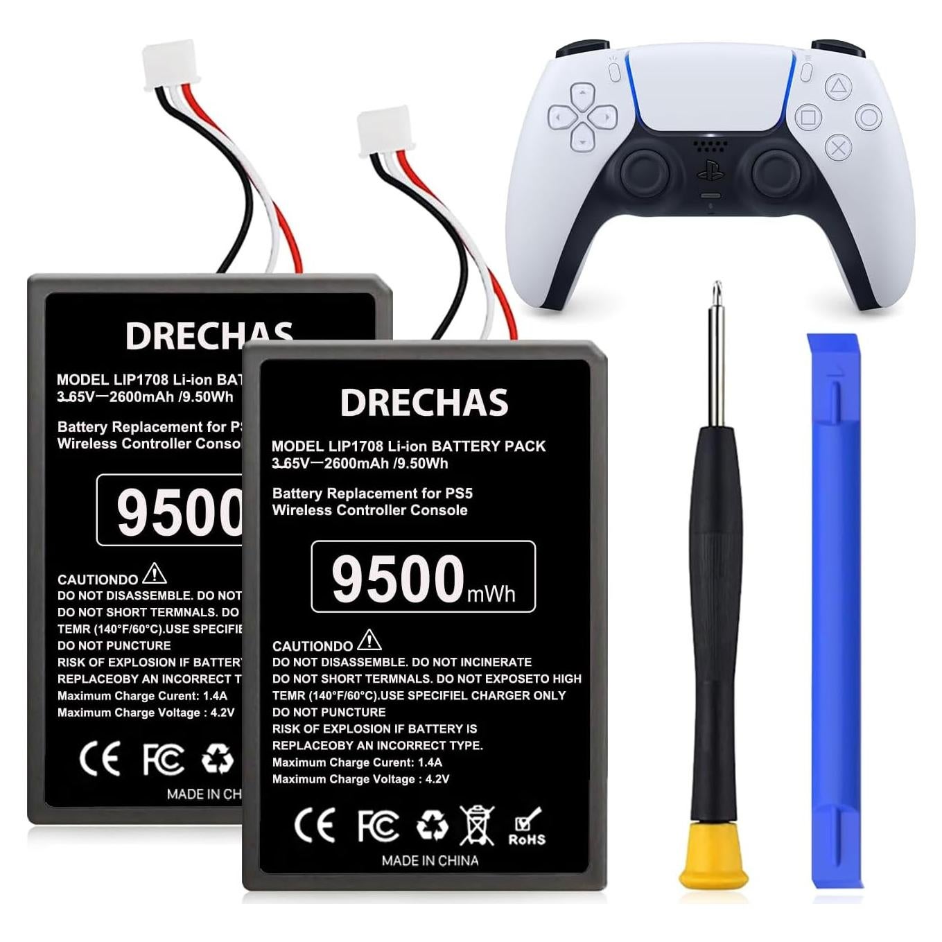 Paquete de 2 Baterías DRECHAS 9500mWh para Controlador PS5
