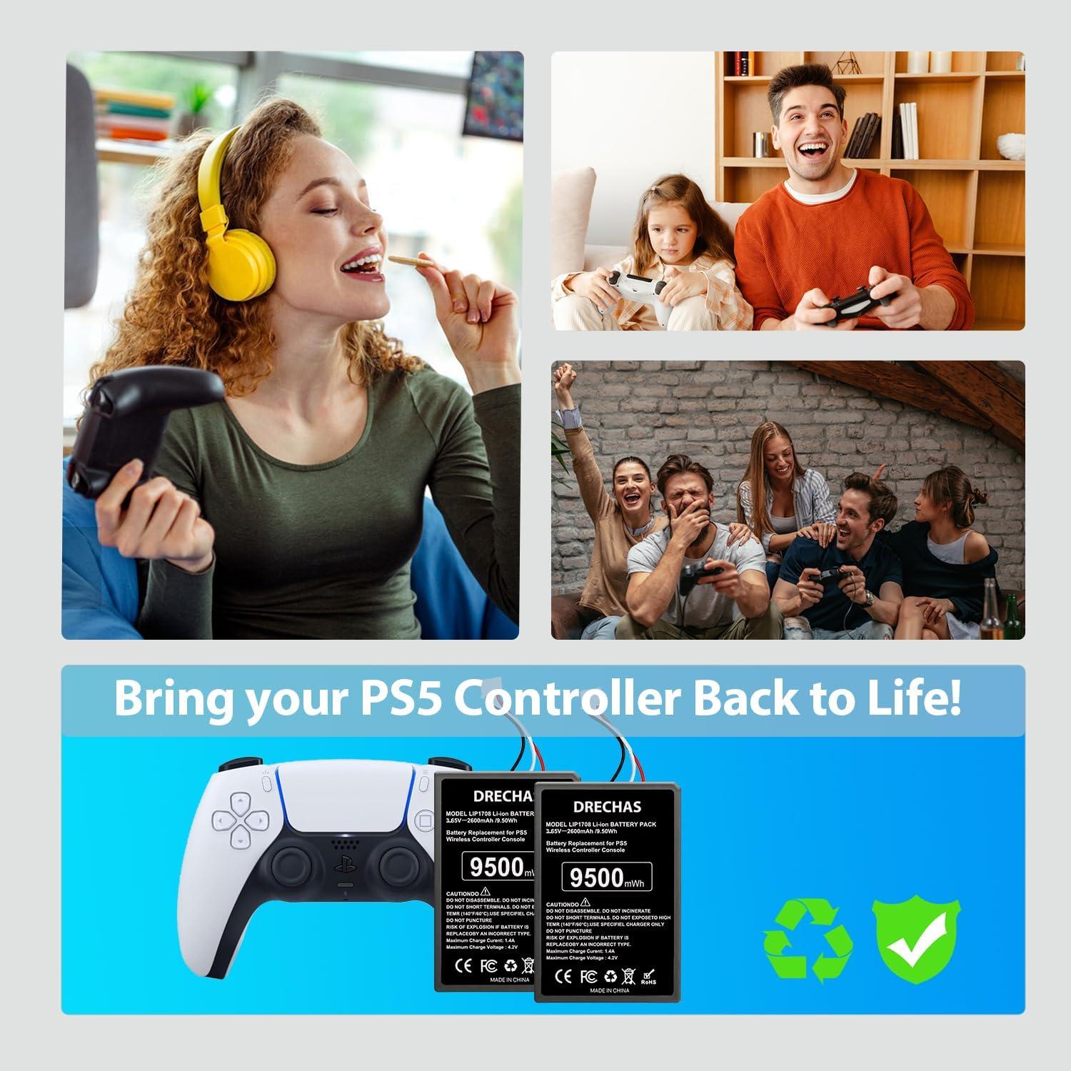 Paquete de 2 Baterías DRECHAS 9500mWh para Controlador PS5