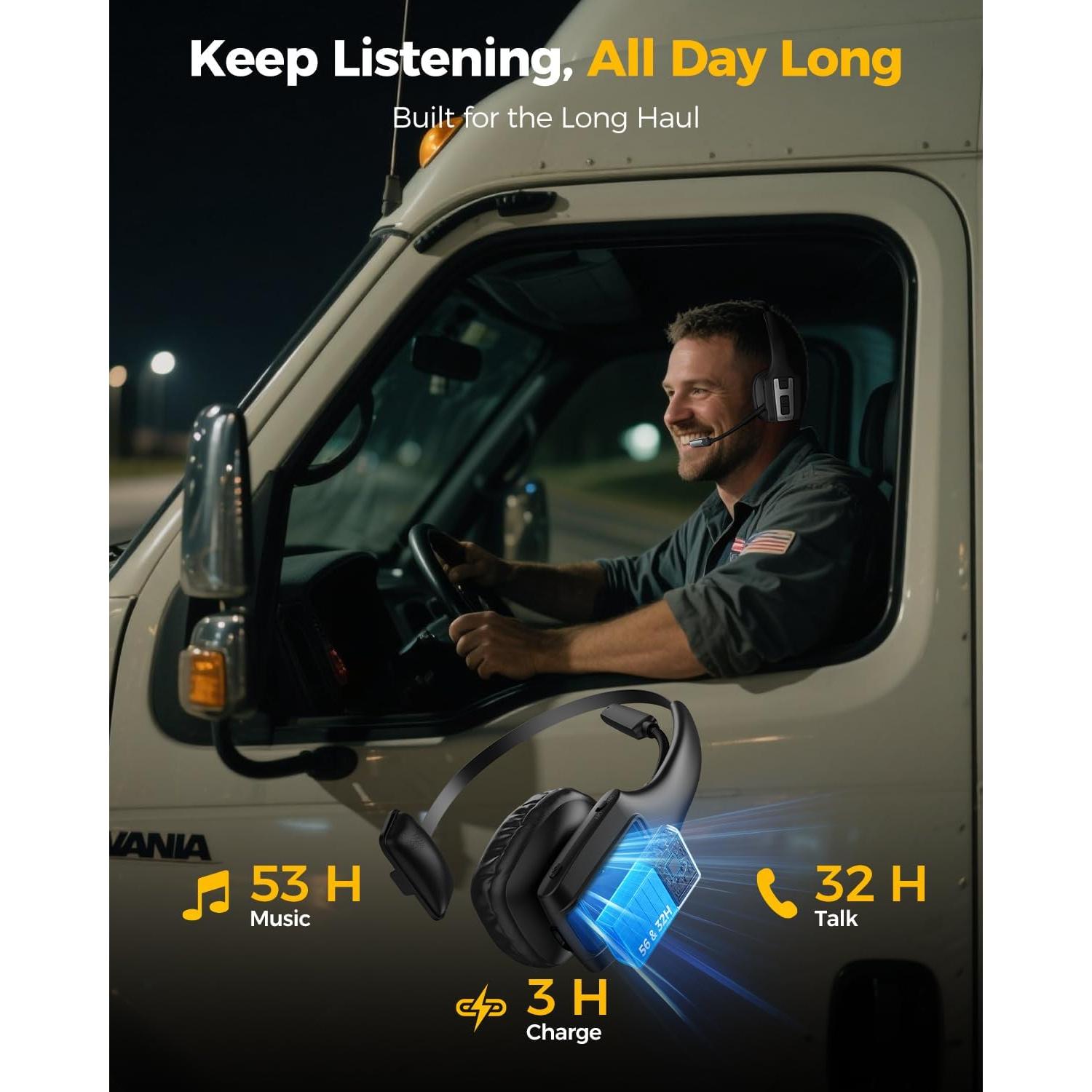 Auricular Bluetooth OTYHVV DH19 para camioneros, 53h batería, cancelación de ruido