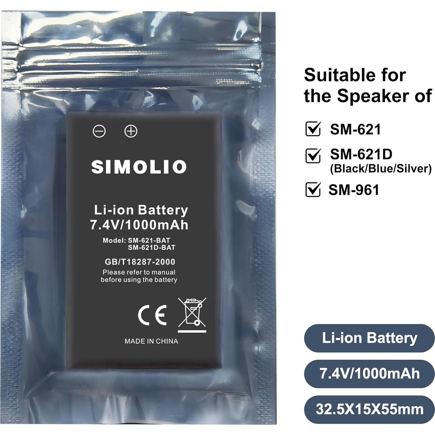 Batería recargable Li-ion Simolio SM-621/SM-621D 7.4V 1000mAh