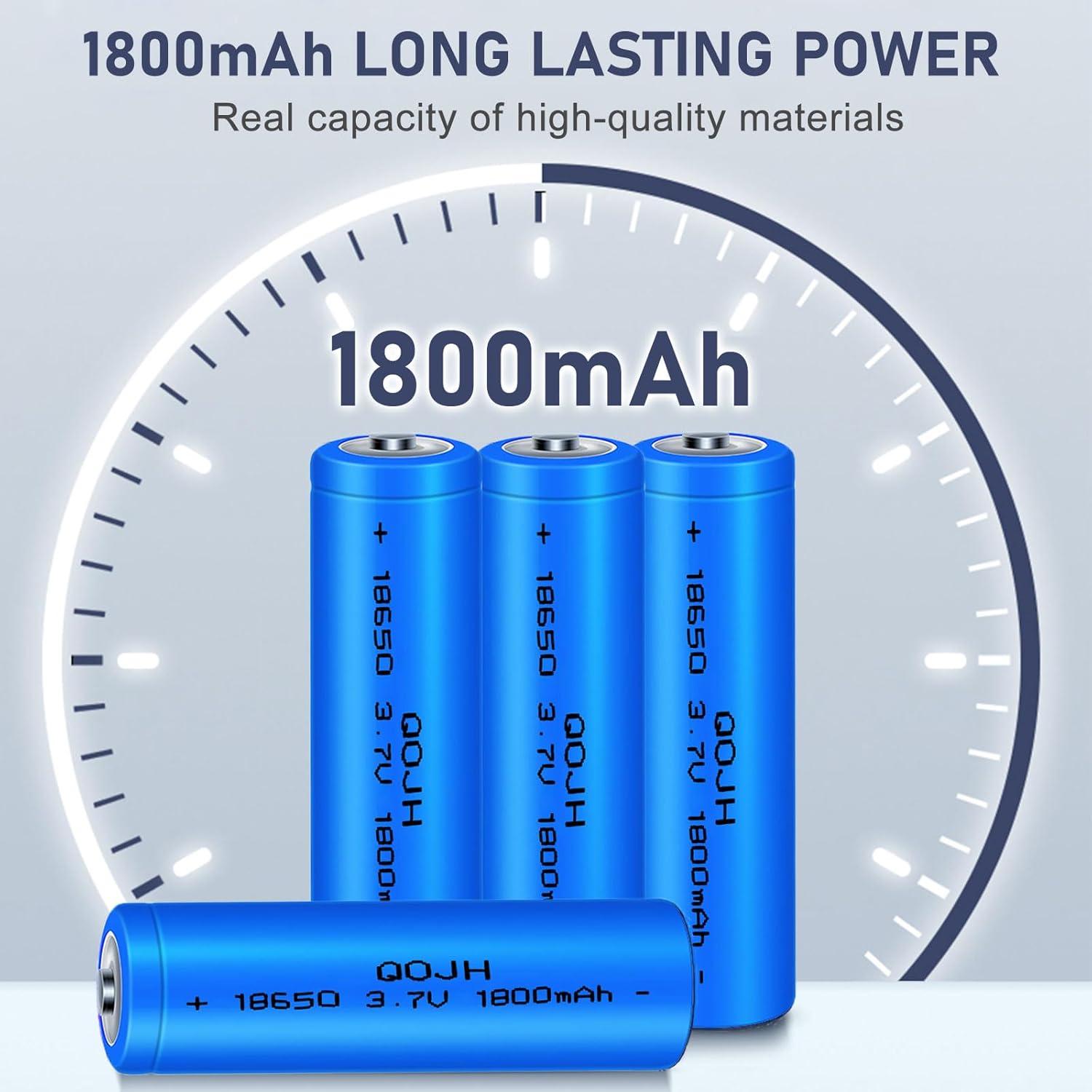 Batería recargable 18650 QOJH 3.7V 1800mAh 2Pack para linternas