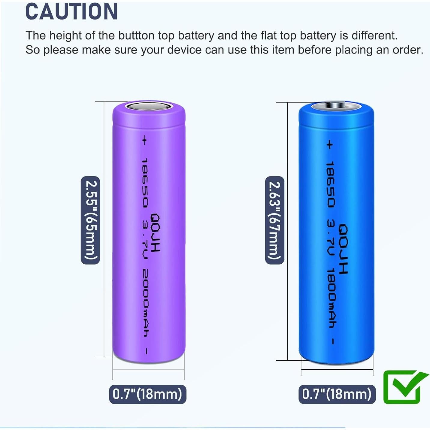 Batería recargable 18650 QOJH 3.7V 1800mAh 2Pack para linternas
