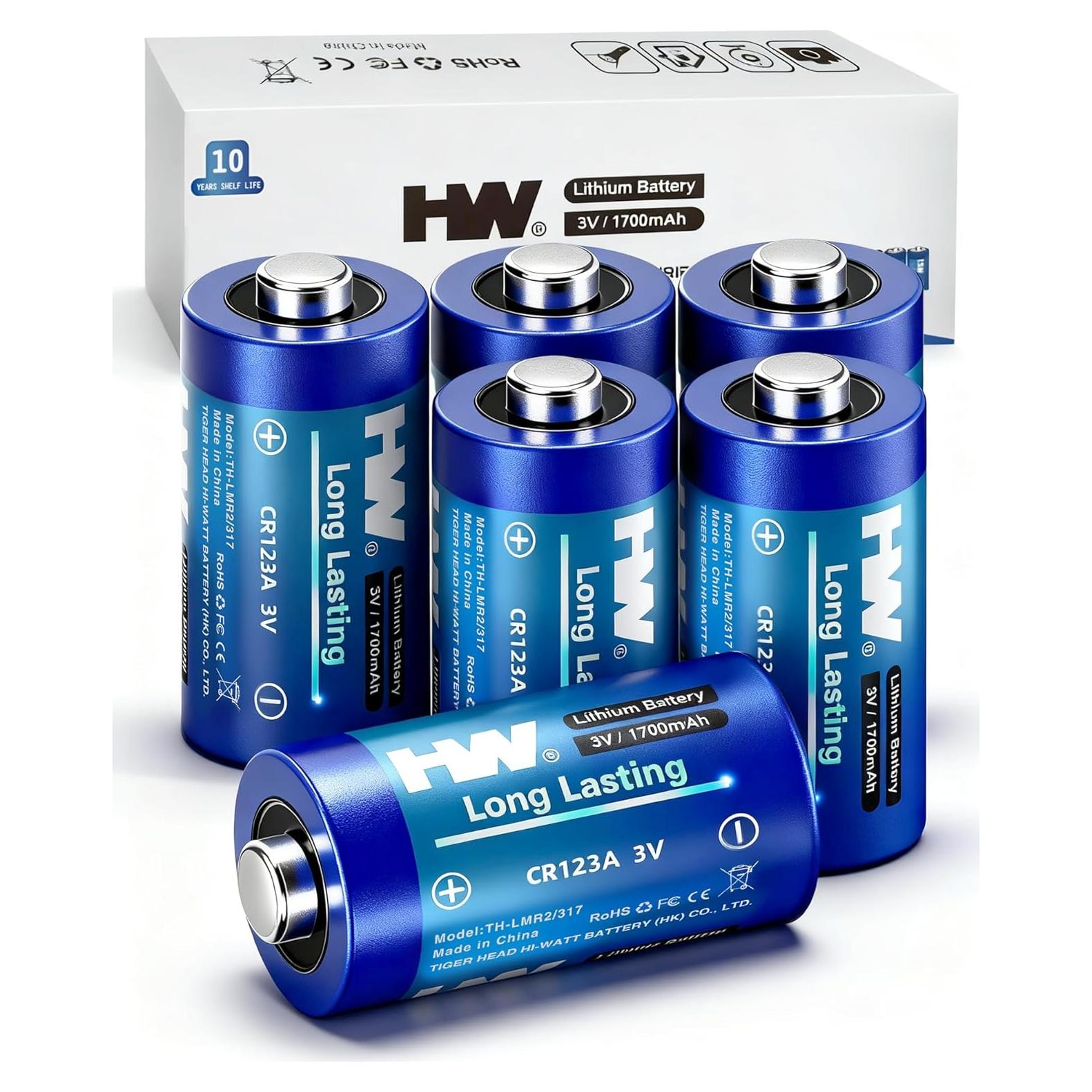 Baterías de Litio CR123A 3V HW - Paquete de 6, 1700mAh