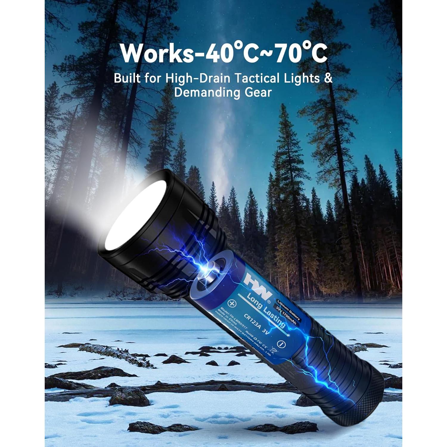 Baterías de Litio CR123A 3V HW - Paquete de 6, 1700mAh