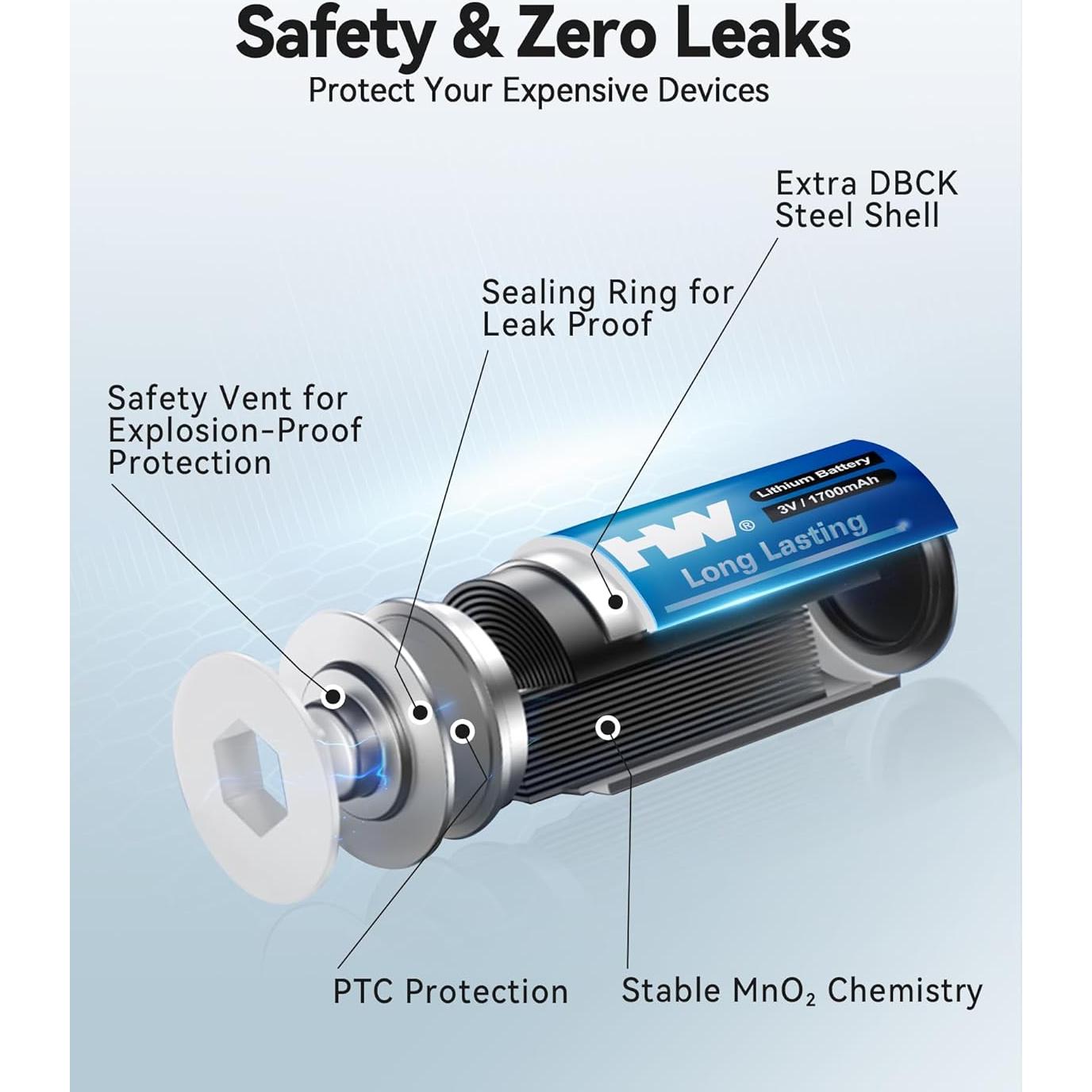 Baterías de Litio CR123A 3V HW - Paquete de 6, 1700mAh