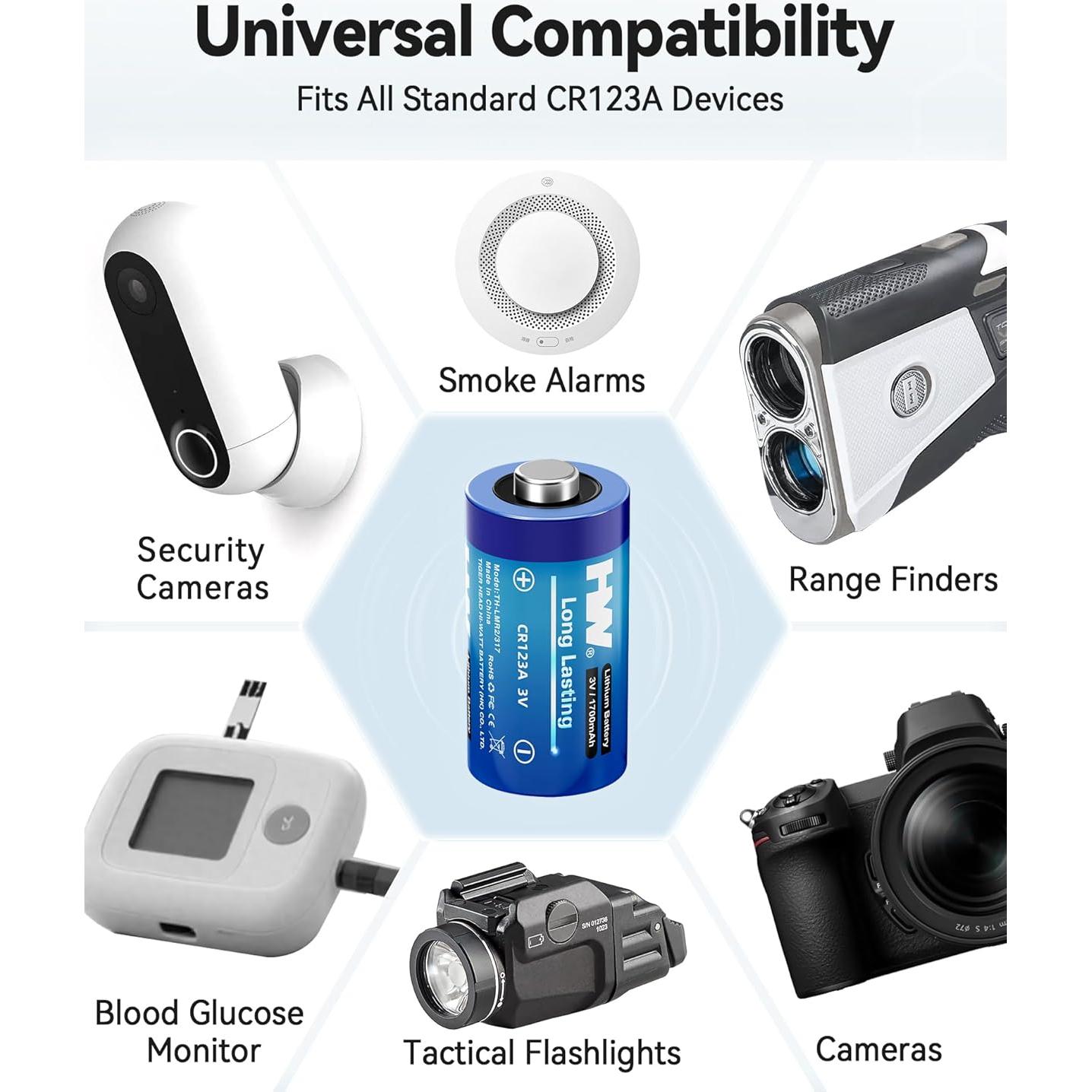 Baterías de Litio CR123A 3V HW - Paquete de 6, 1700mAh
