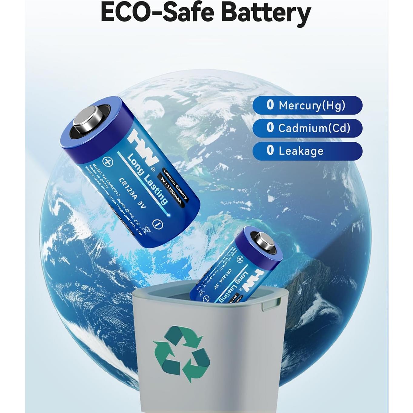 Baterías de Litio CR123A 3V HW - Paquete de 6, 1700mAh