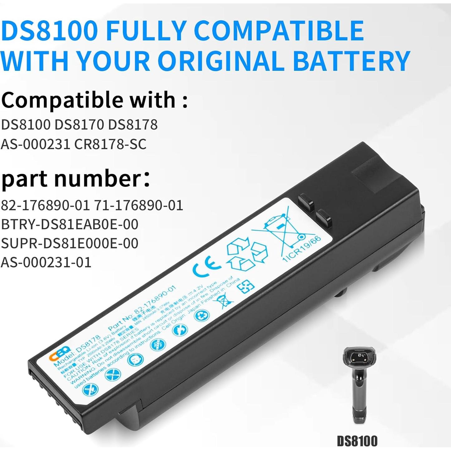 Batería de Reemplazo CBQ 82-176890-01 para Escáner Zebra DS8100