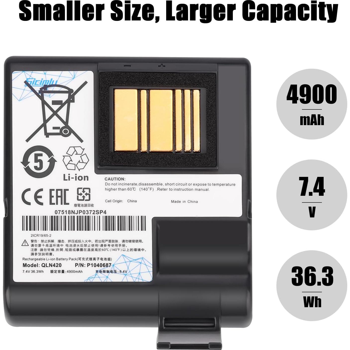 Batería Li-Ion 4900mAh para Zebra QLN420 ZQ630