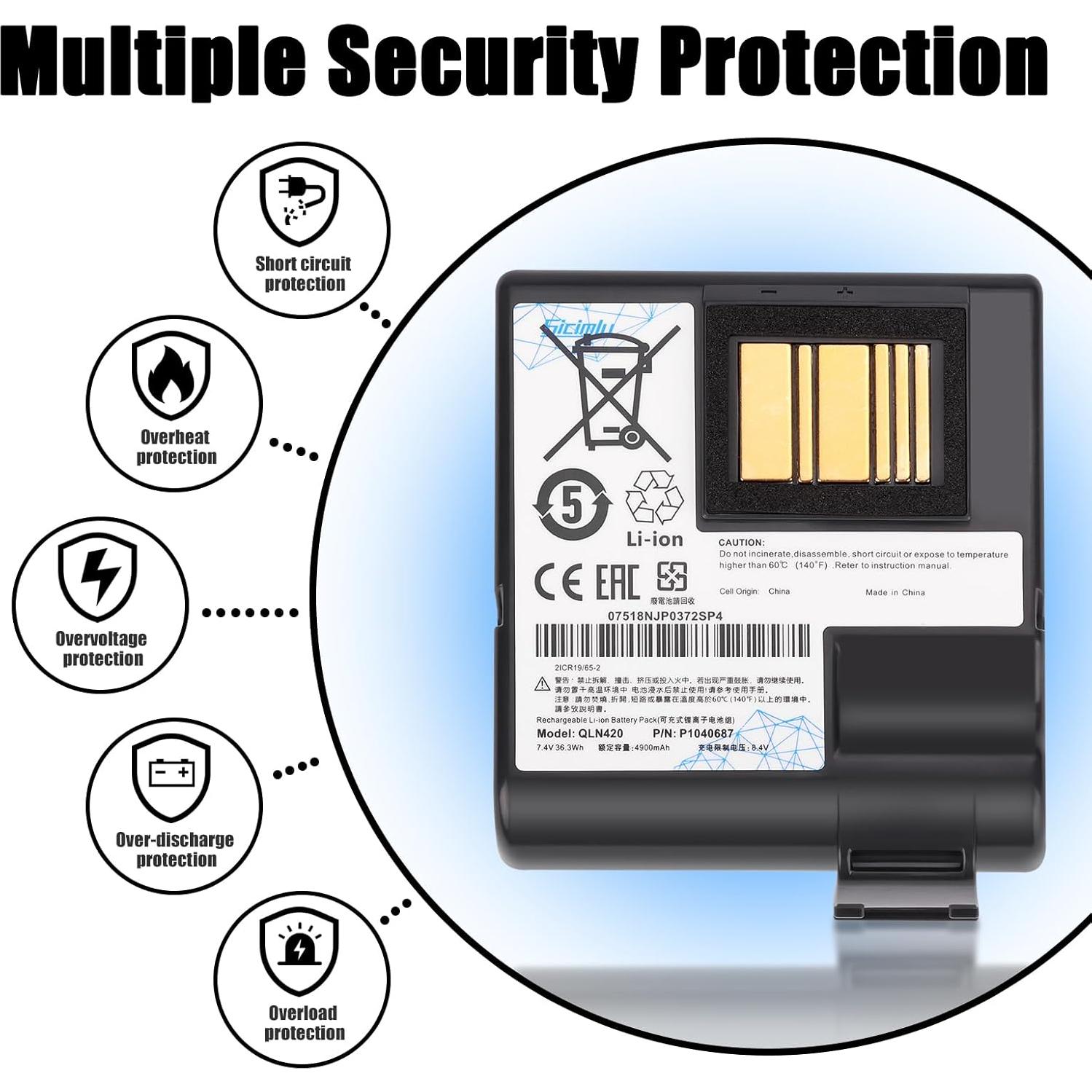 Batería Li-Ion 4900mAh para Zebra QLN420 ZQ630