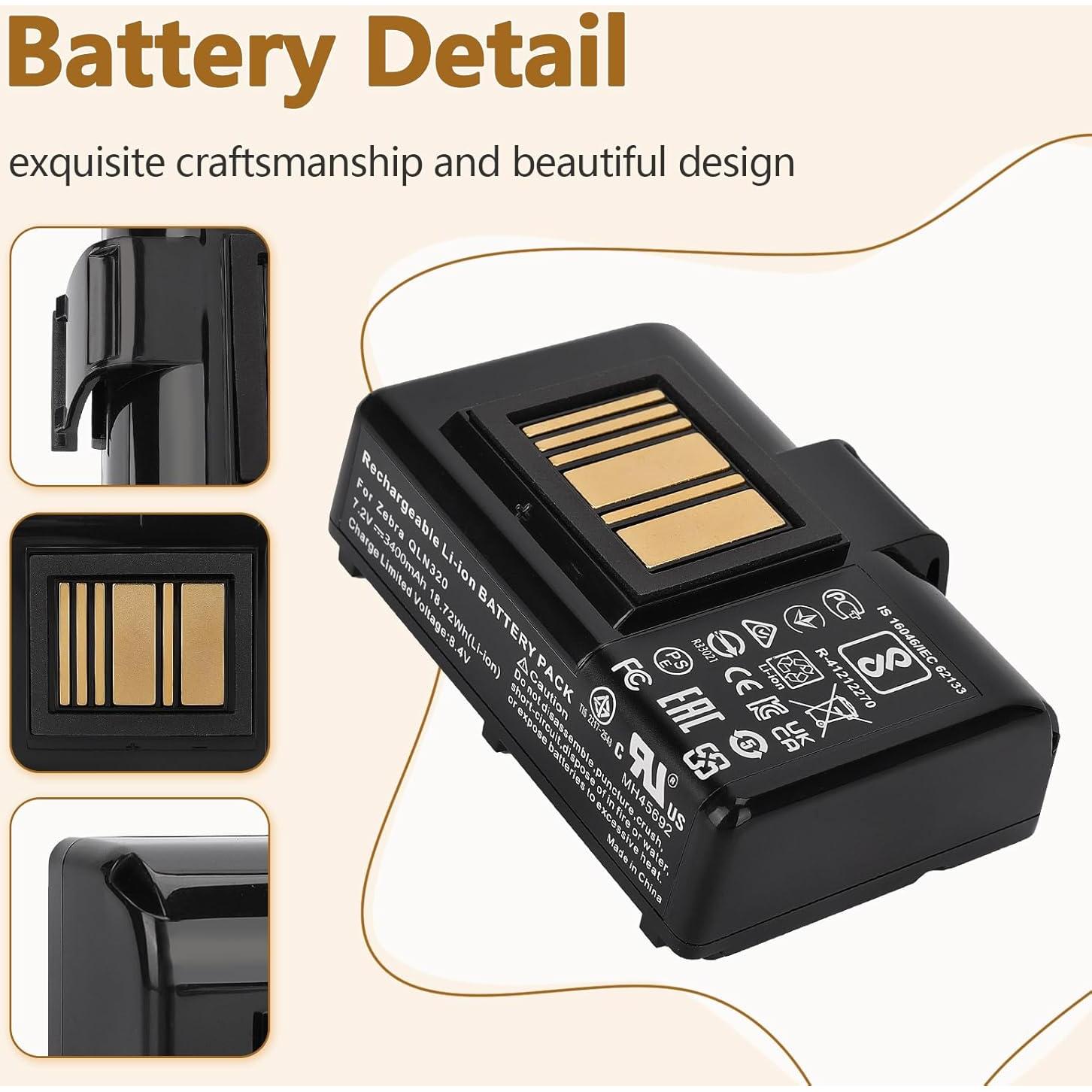 Batería de 3400mAh para impresora Zebra ZQ520 QLN320