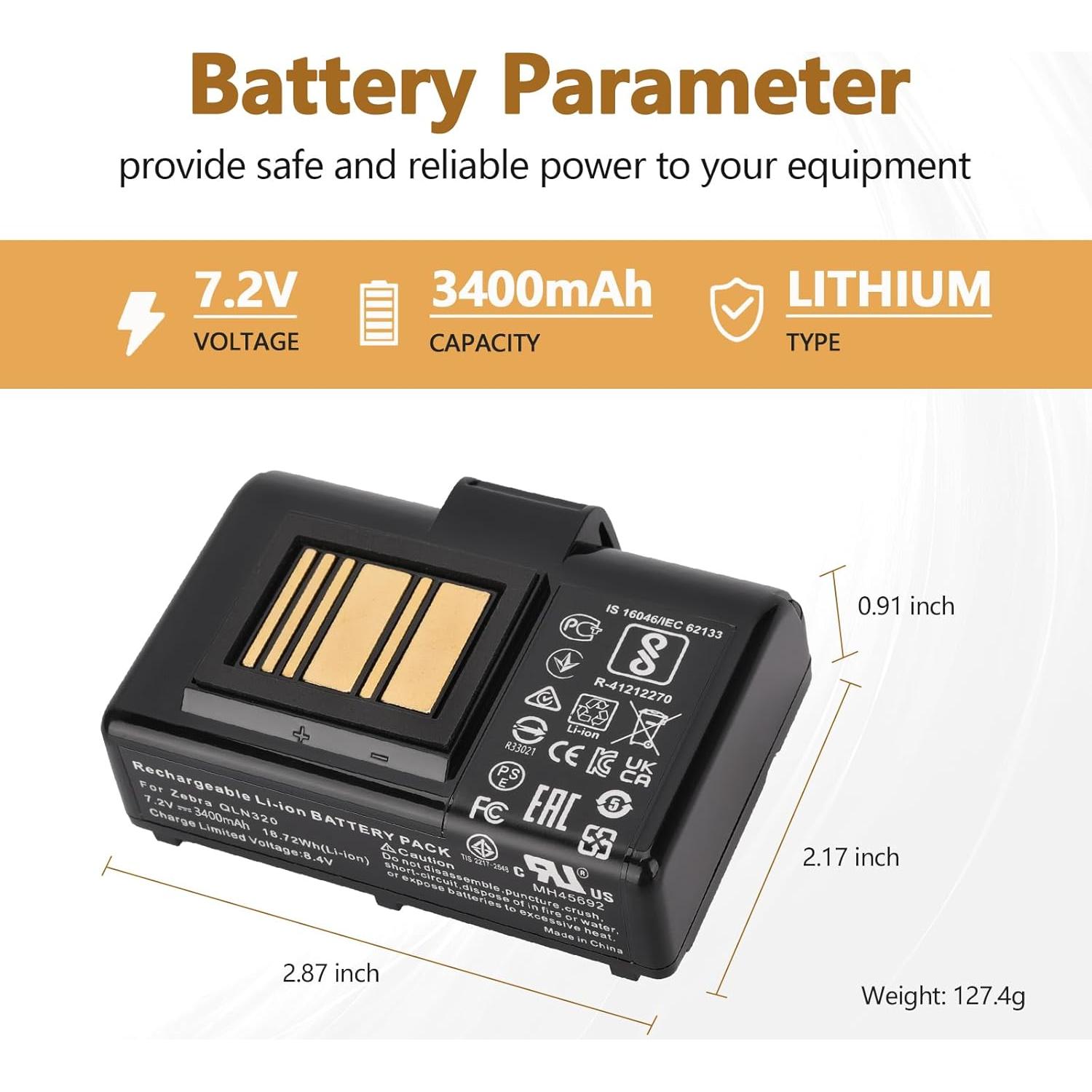 Batería de 3400mAh para impresora Zebra ZQ520 QLN320