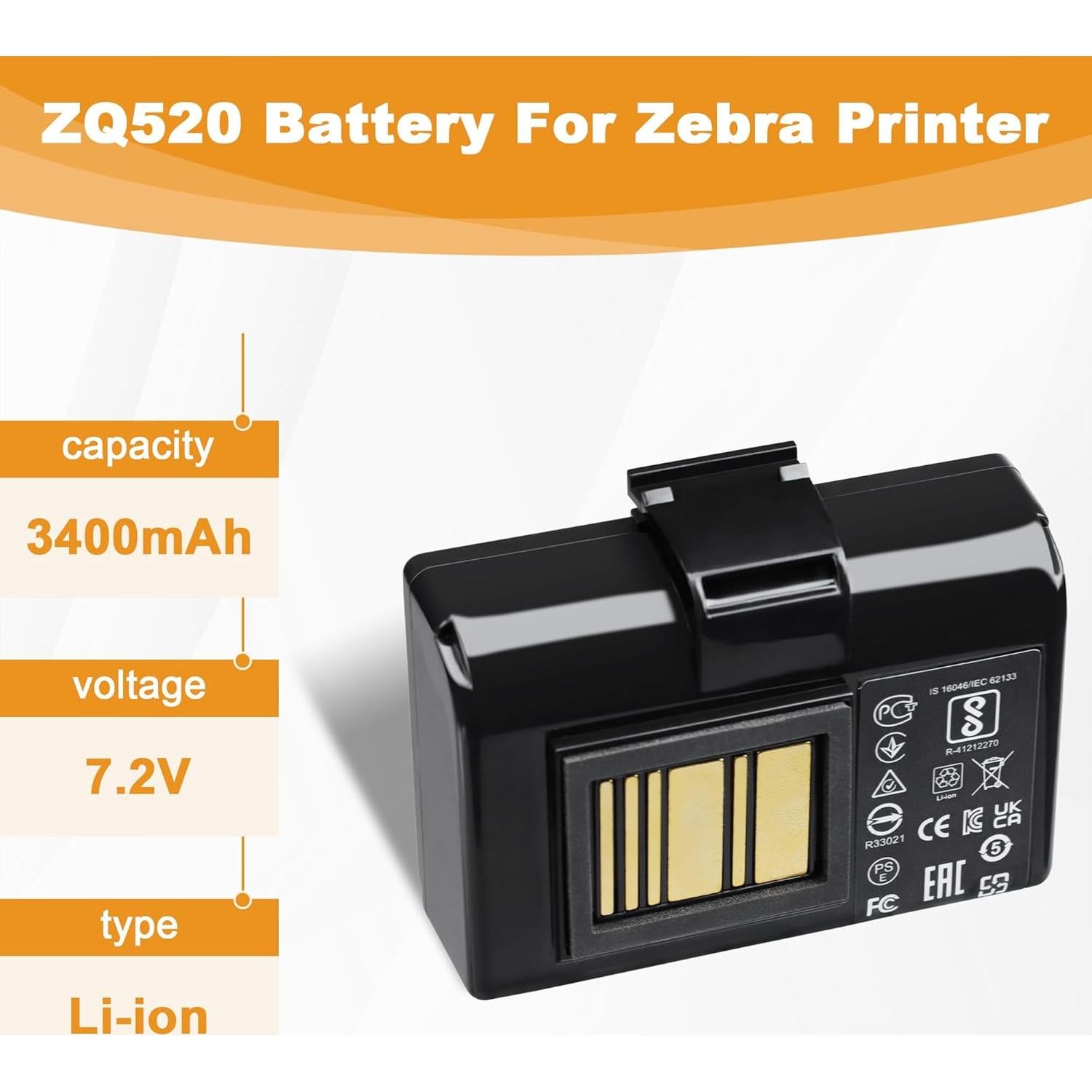 Batería de Reemplazo para Impresora Zebra ZQ520 3400mAh
