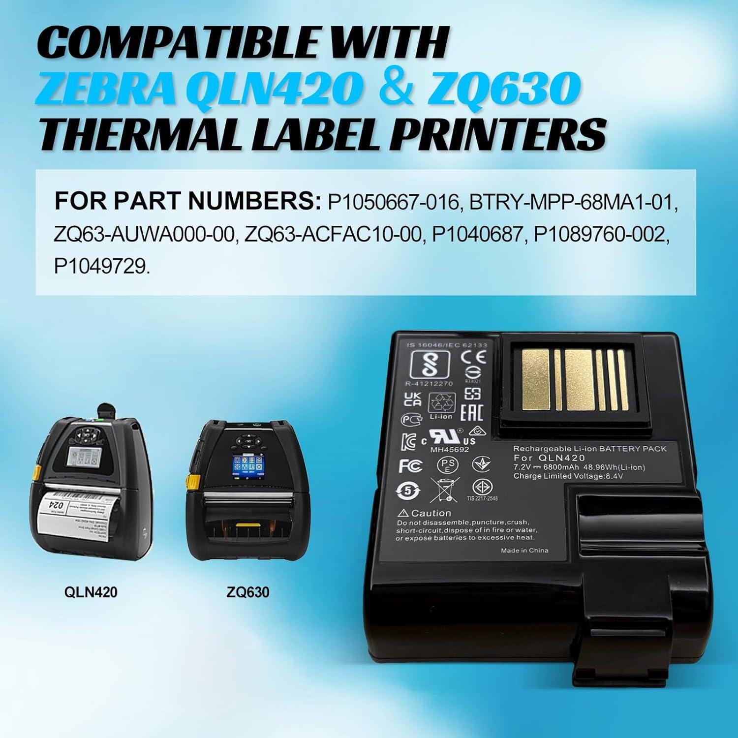 Batería de Reemplazo Zebra QLn420 ZQ630 5200mAh 48.96Wh