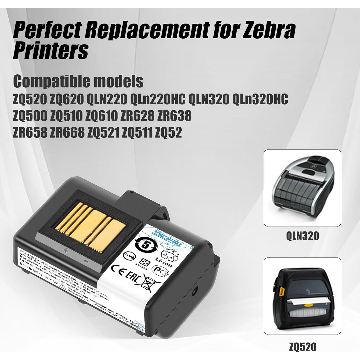 Batería de Reemplazo 6800mAh para Impresoras Zebra ZQ520 ZQ620