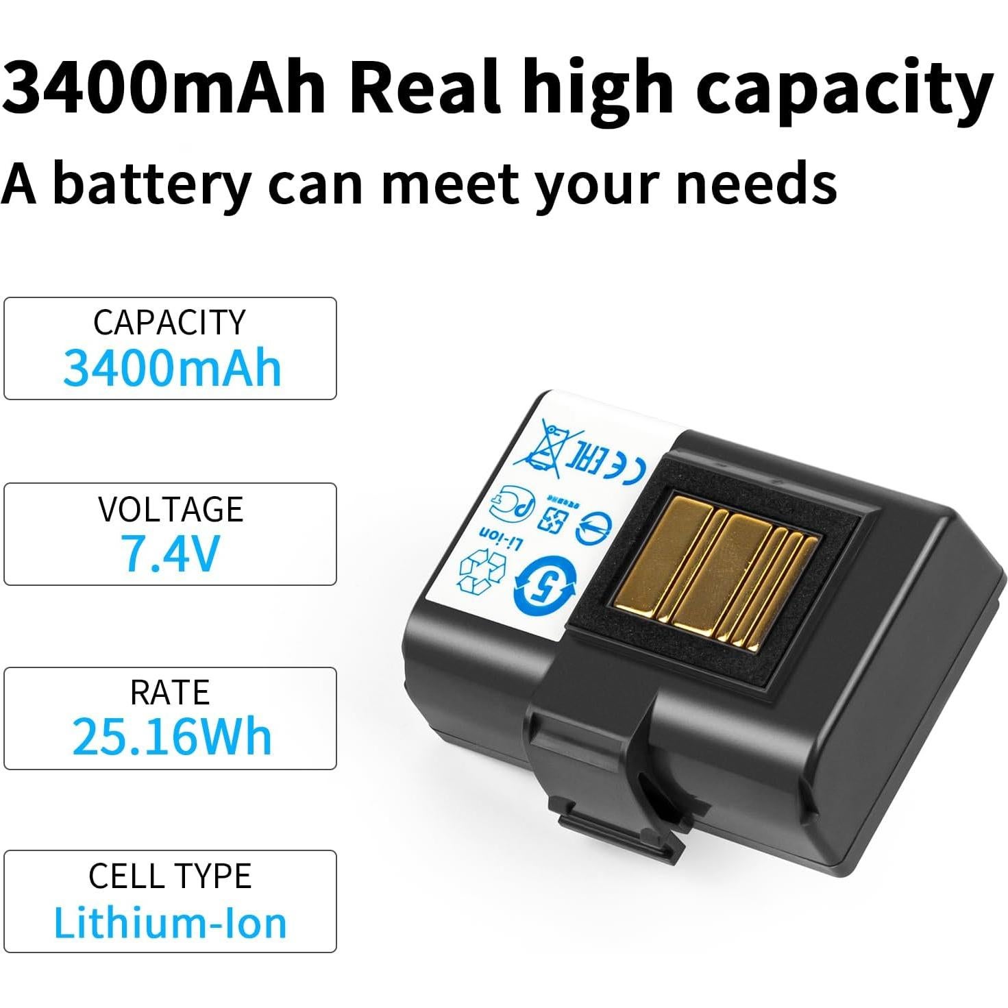 Batería de Reemplazo CBQ 3400mAh para Impresoras Zebra