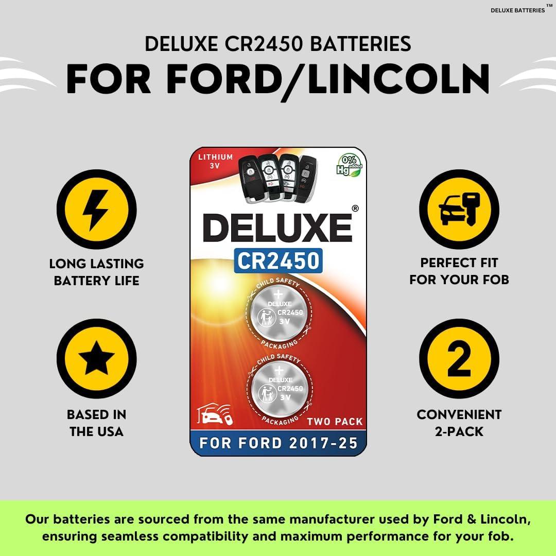 Baterías de Reemplazo Deluxe CR2450 para Llaveros Ford Lincoln (2 Pk)