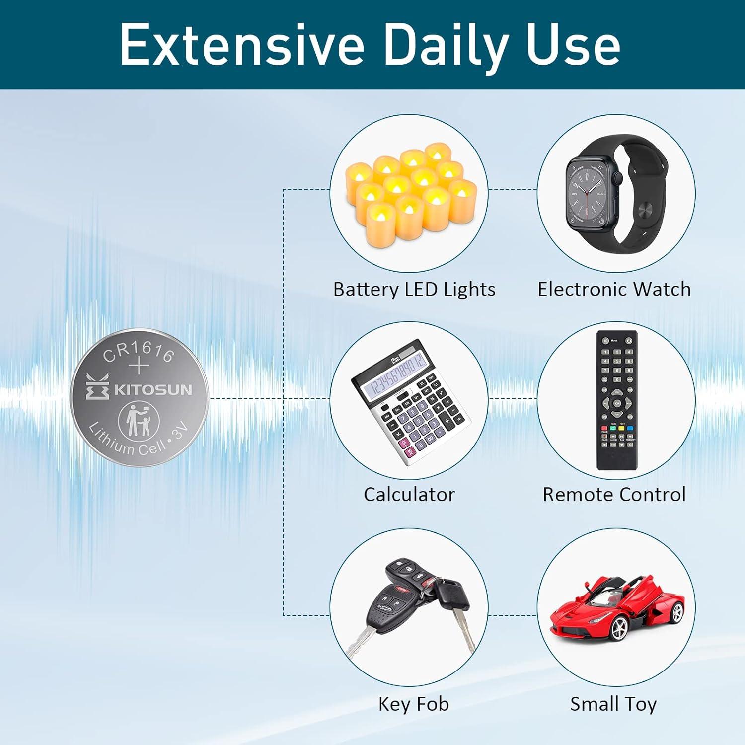 Baterías de Litio Kitosun CR1616 - Paquete de 5 Piezas 3V
