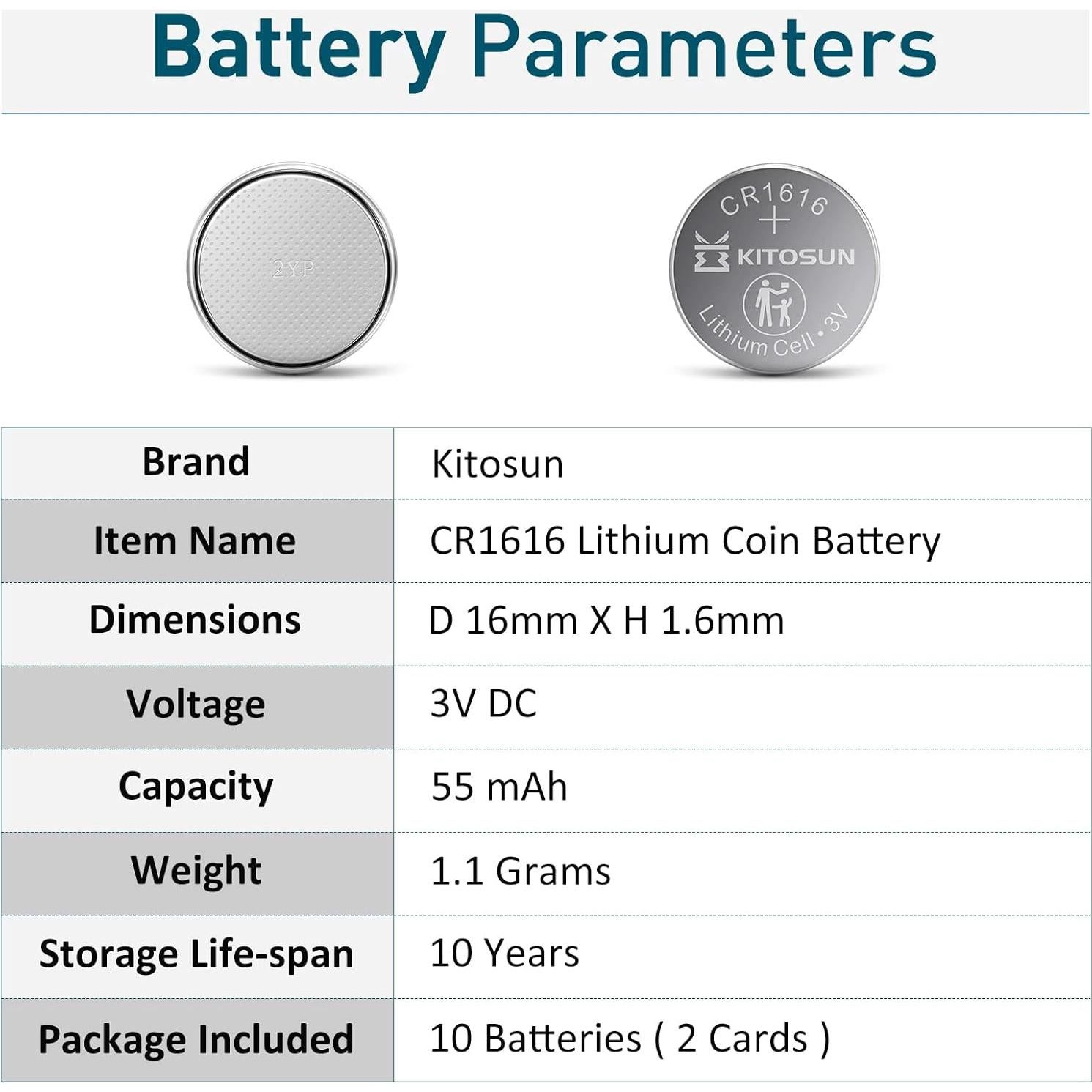 Baterías de Litio Kitosun CR1616 - Paquete de 5 Piezas 3V