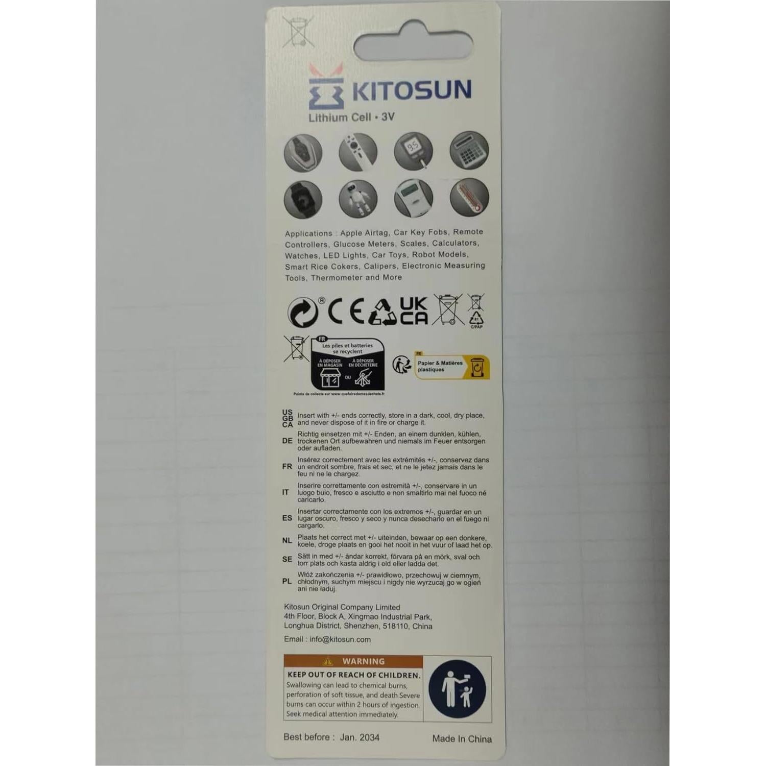 Baterías de Litio Kitosun CR1616 - Paquete de 5 Piezas 3V