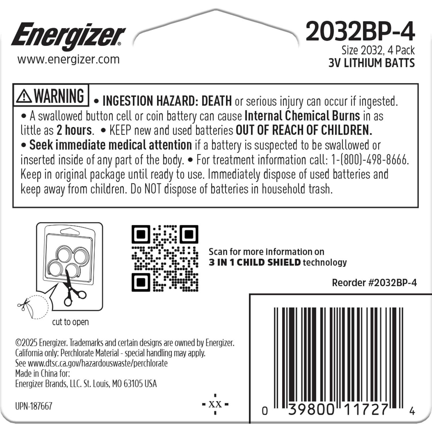 Baterías de moneda de litio Energizer 2032 - Paquete de 4