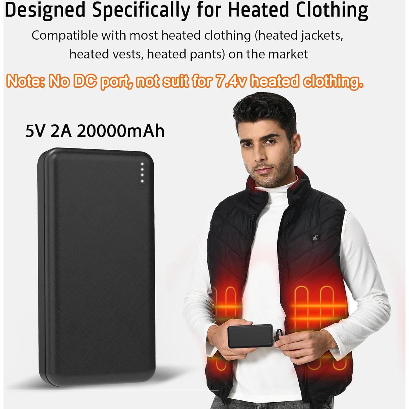 Batería Externa 20000mAh 5V 2A para Ropa Térmica Whsahans