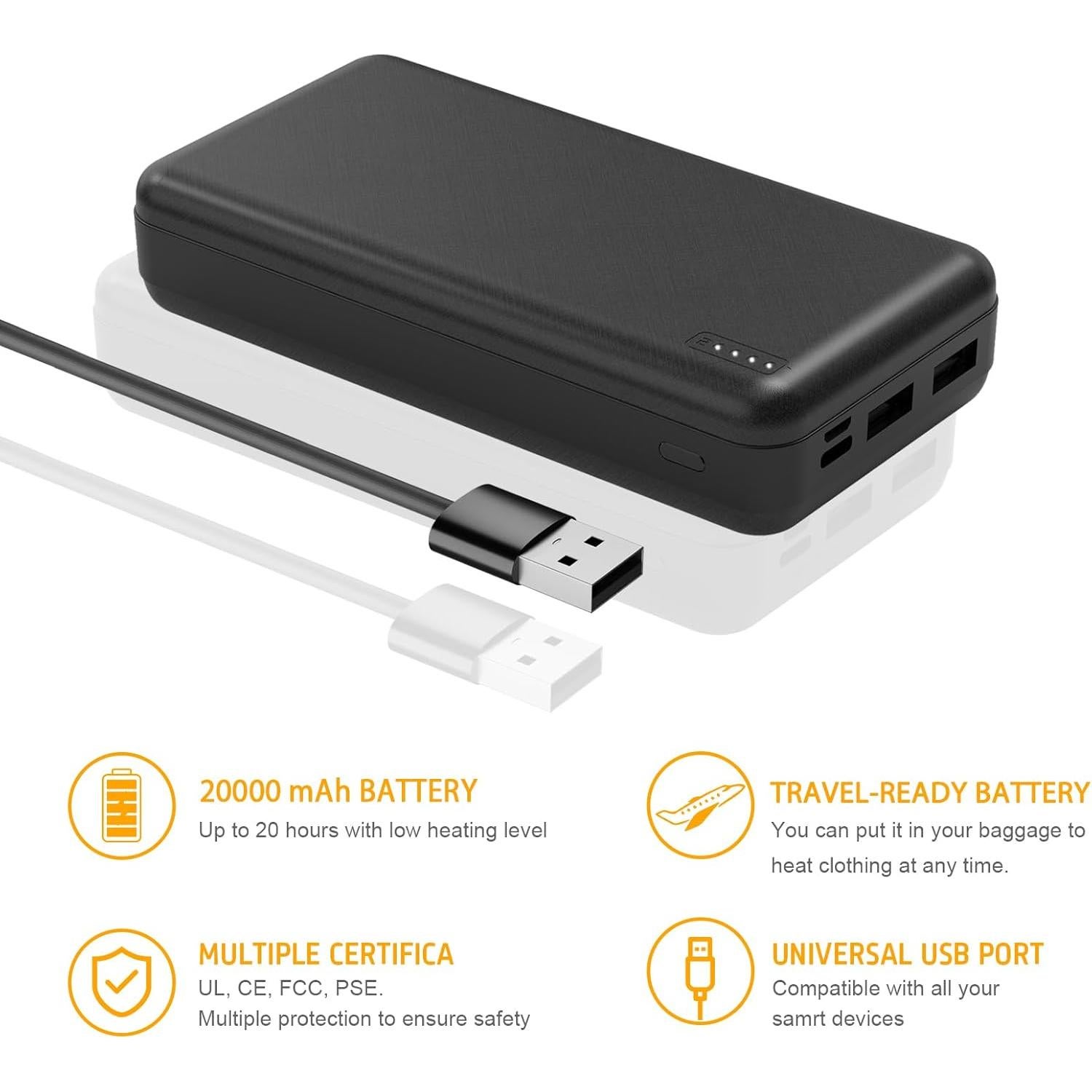 Batería Externa 20000mAh 5V 2A para Ropa Térmica Whsahans