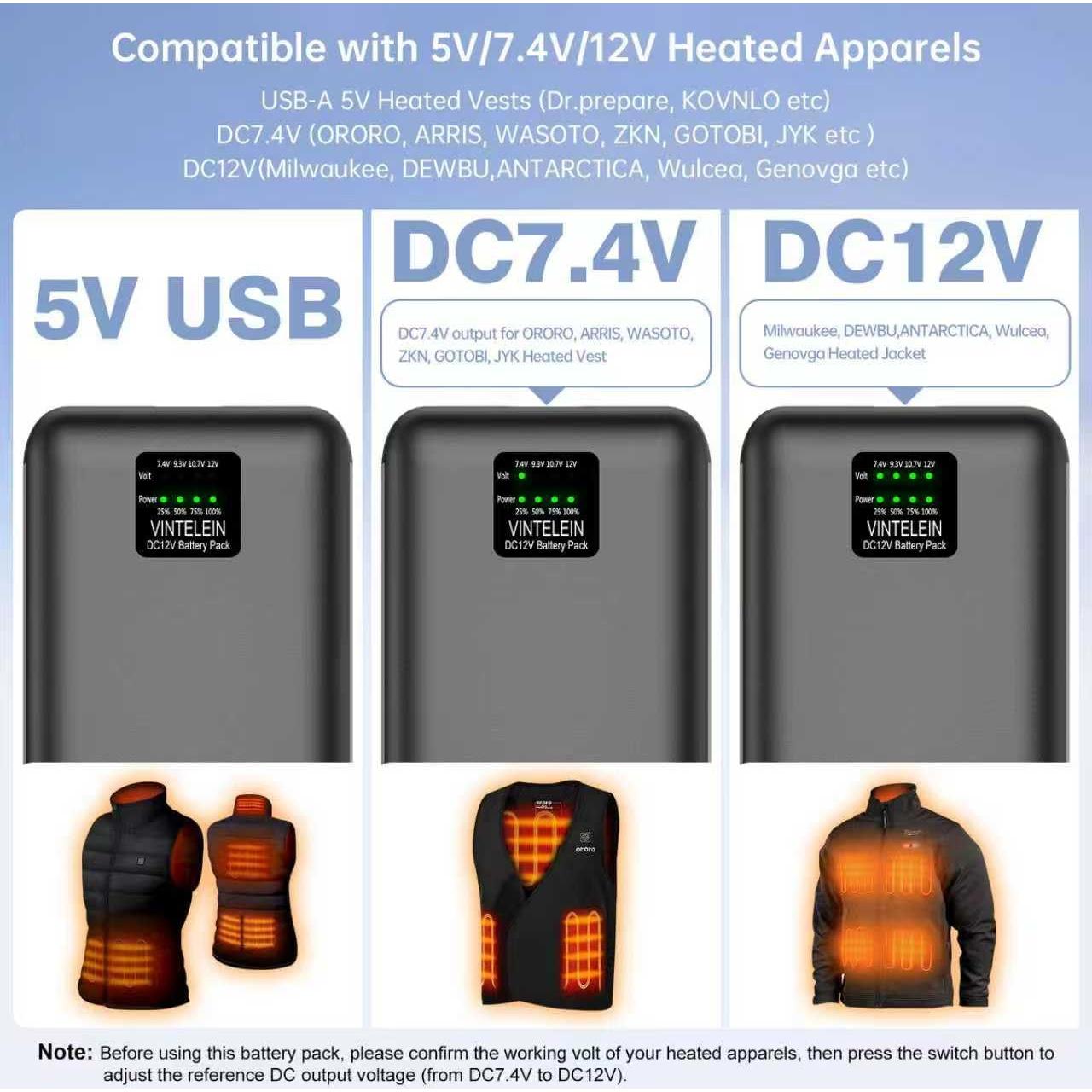 Banco de Batería Calentado 30000mAh VINTELEIN 12V/7.4V