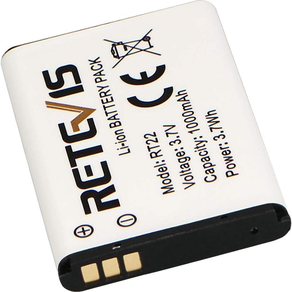 Batería Retevis Li-ion 3.7V 1000mAh para Walkie Talkies RT22 RT22S RT15 RT19 (5 Piezas)