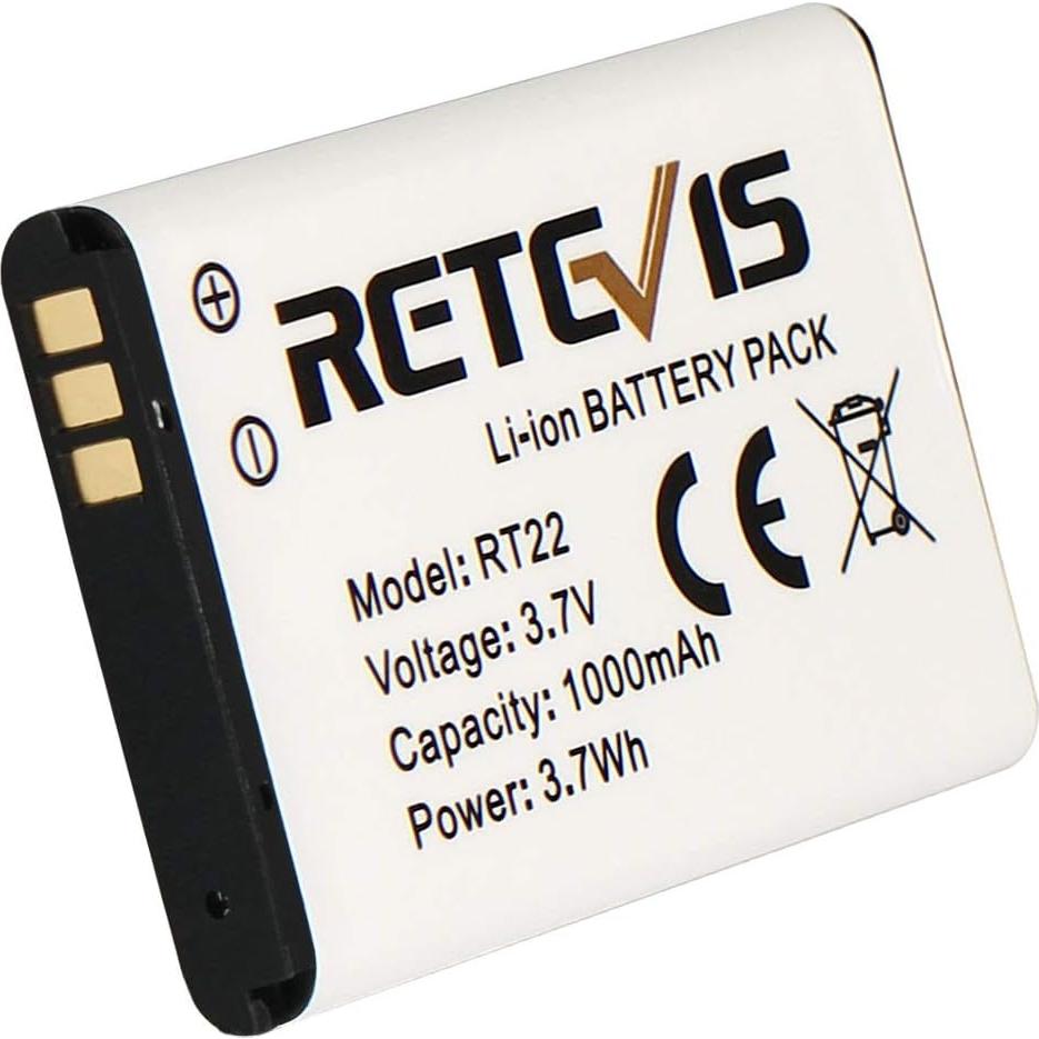 Batería Retevis Li-ion 3.7V 1000mAh para Walkie Talkies RT22 RT22S RT15 RT19 (5 Piezas)