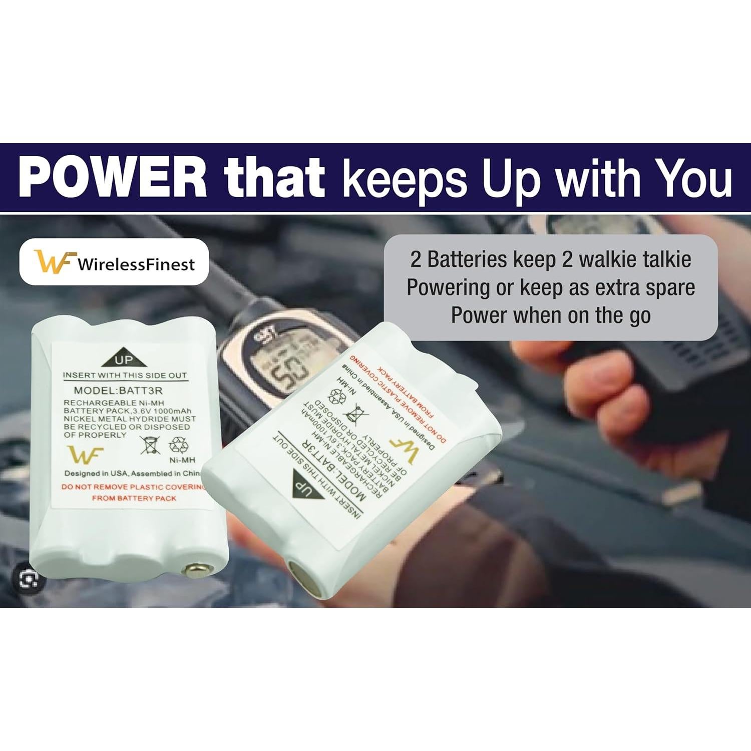 Baterías Recargables 2X WirelessFinest BATT3R 1000mAh para Walkie Talkies