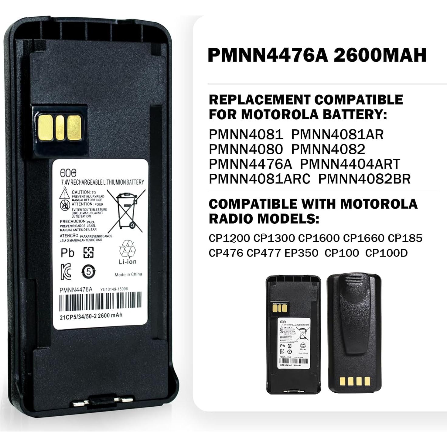 Paquete de 5 Baterías Li-ion 7.4V 2600mAh Motorola PMNN4476A