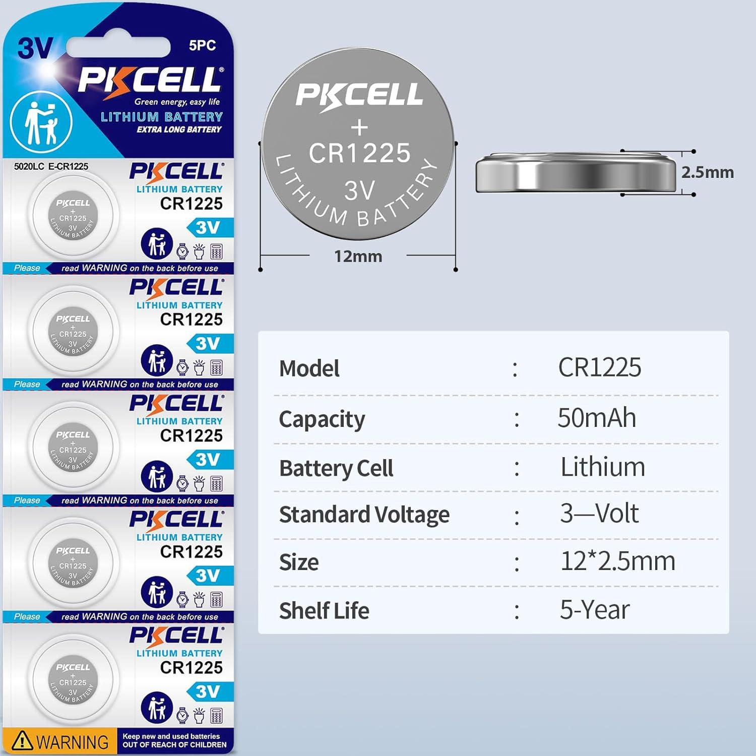 Batería de Litio PKCELL CR1225 3V - 5 Unidades