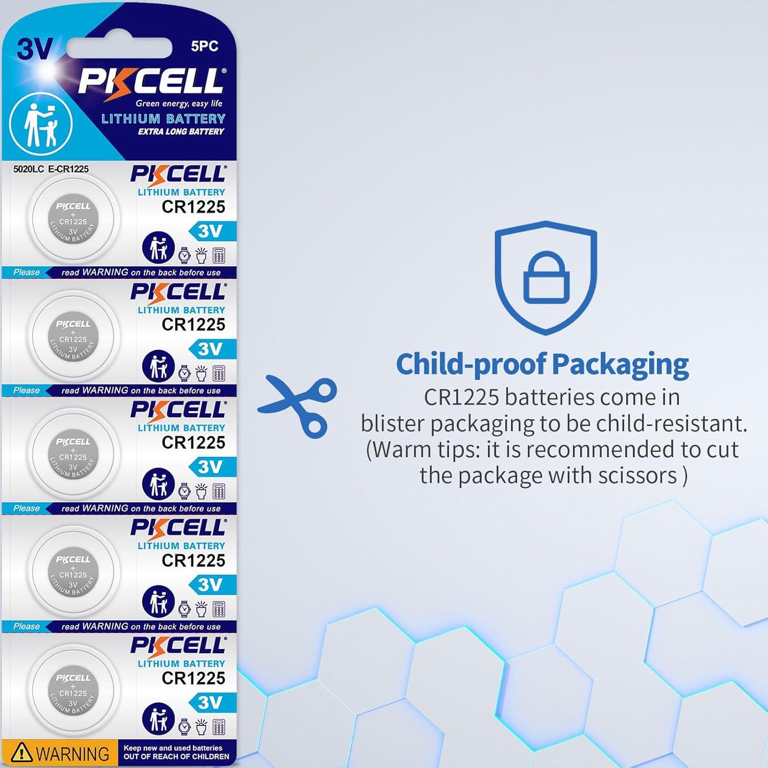 Batería de Litio PKCELL CR1225 3V - 5 Unidades