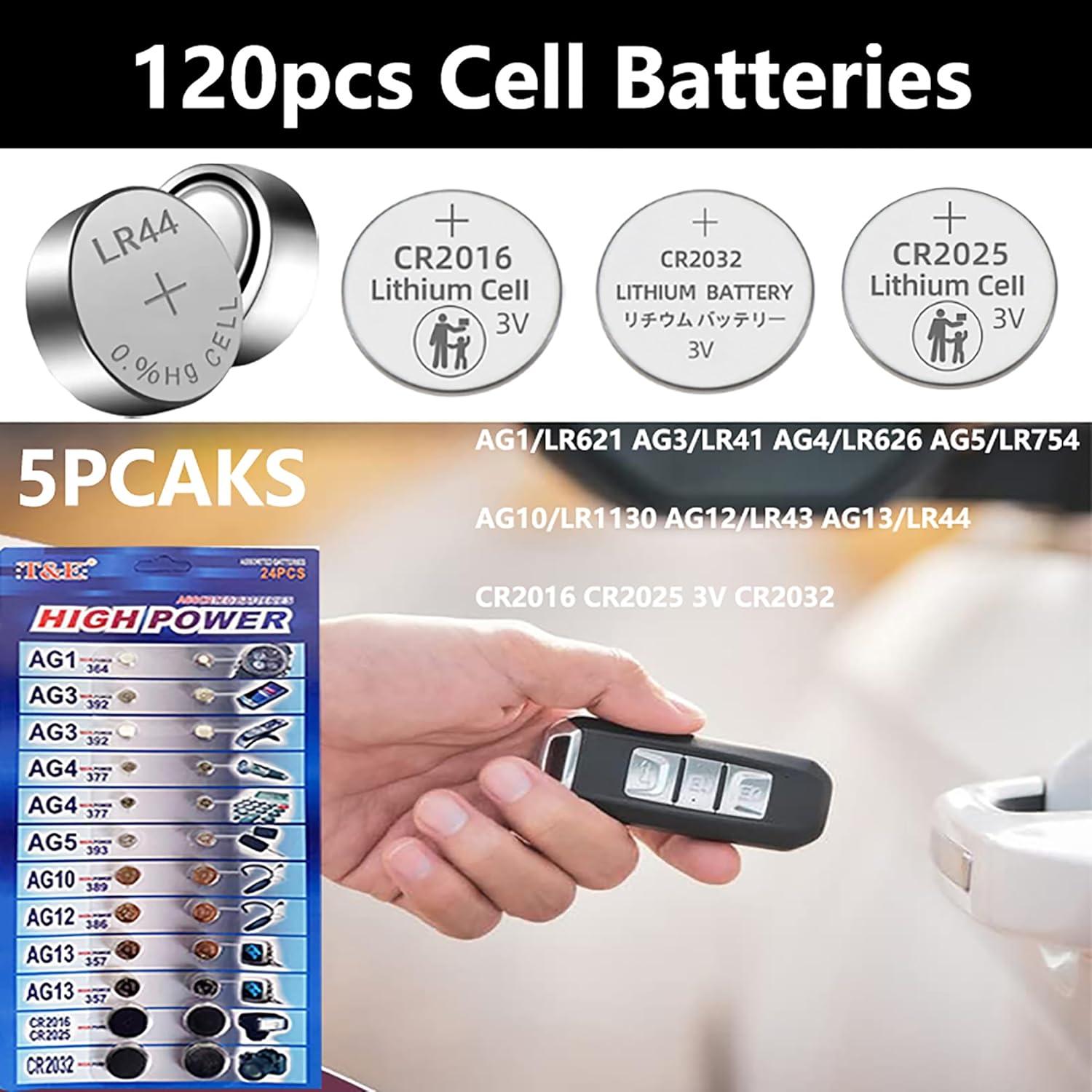 120 Baterías Alcalinas y de Litio AG1 AG3 AG4 AG10 CR2032