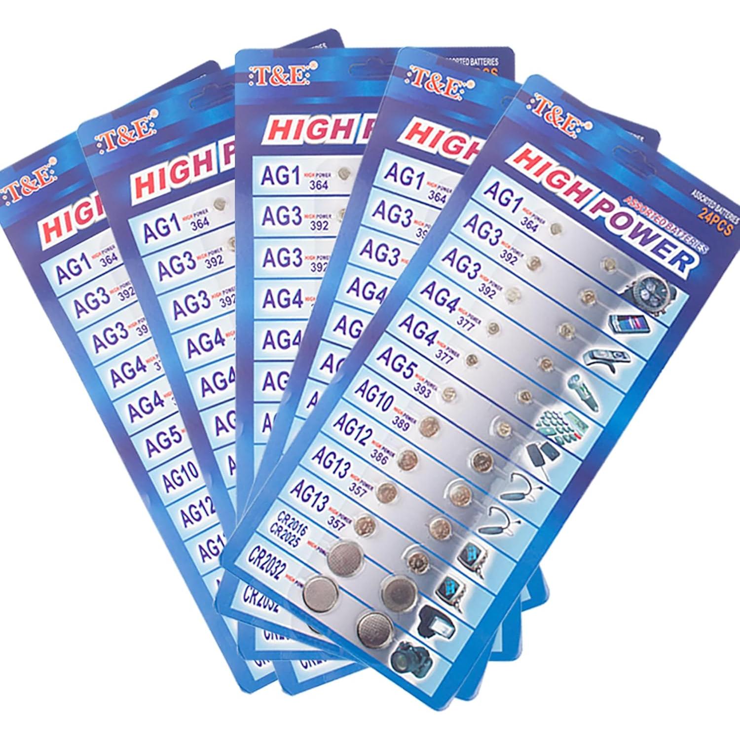 120 Baterías Alcalinas y de Litio AG1 AG3 AG4 AG10 CR2032