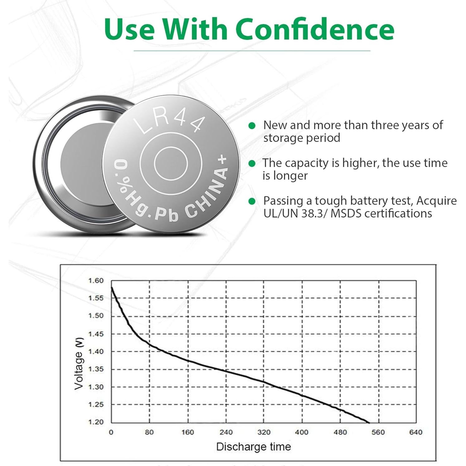 Paquete de 10 Baterías LR44 1.5V LiCB para Relojes y Juguetes