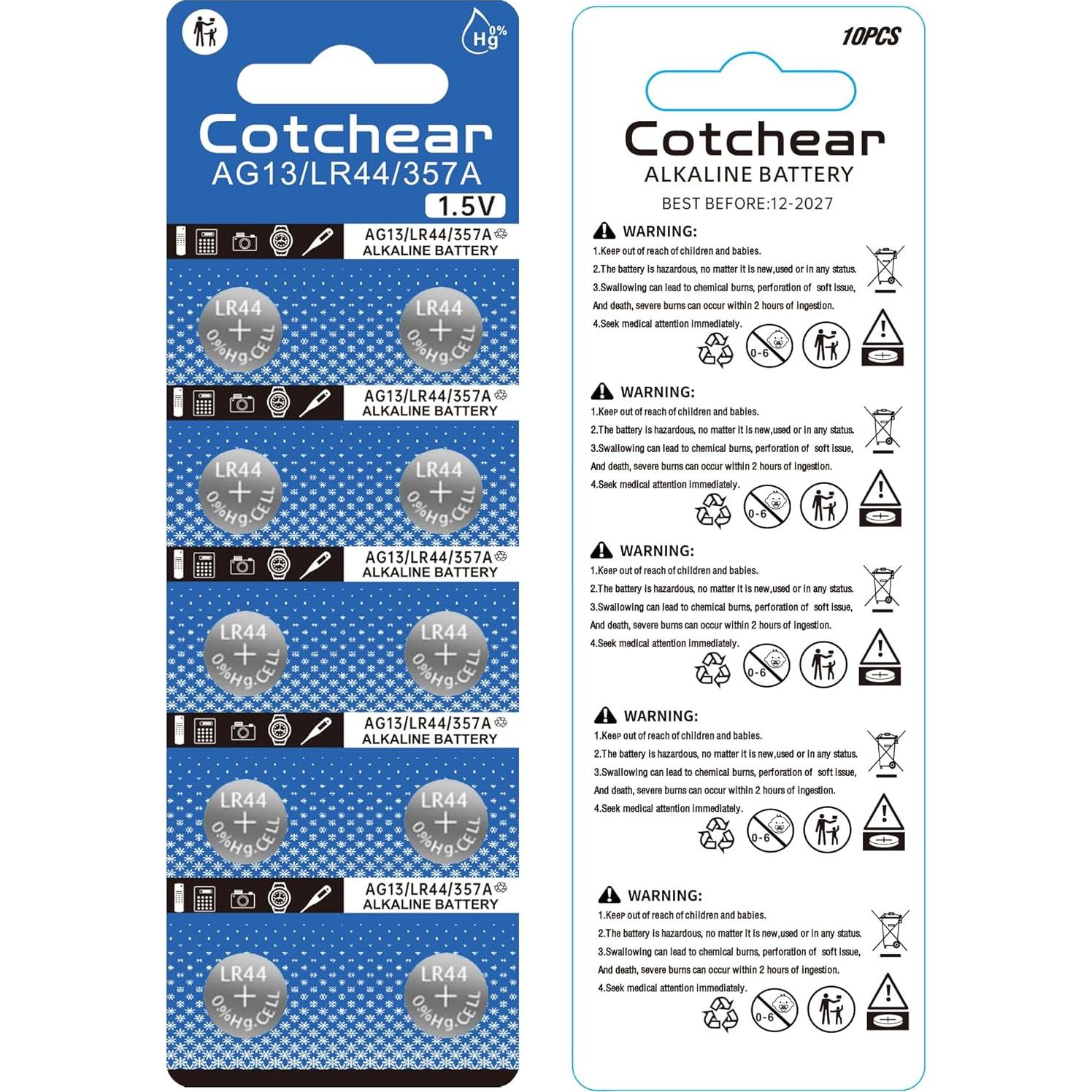 Baterías de botón AG13 10 piezas Alcalinas 1.55V LR44 L1154