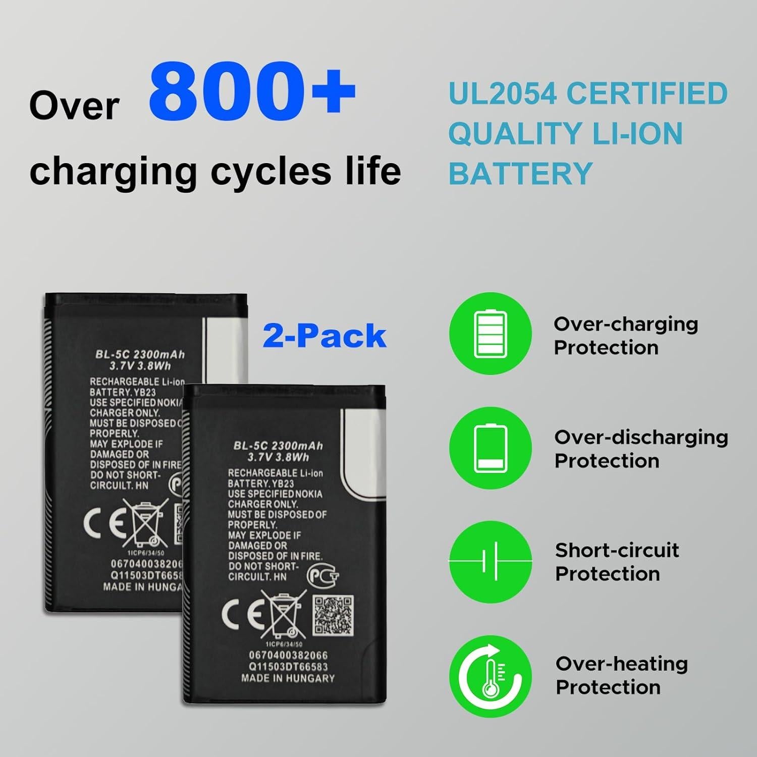 Batería recargable GREEN FUSION BL-5C 2300mAh 2-Pack