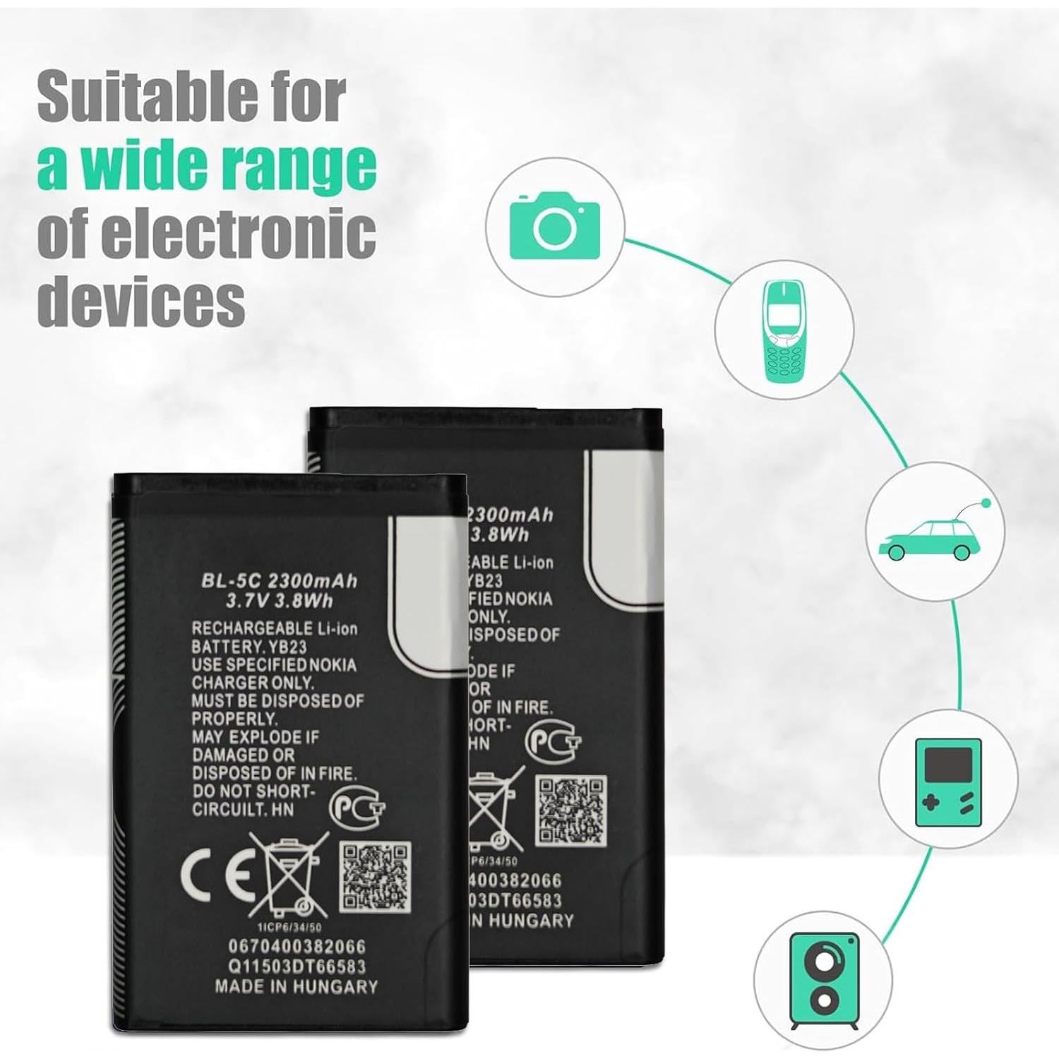 Batería recargable GREEN FUSION BL-5C 2300mAh 2-Pack