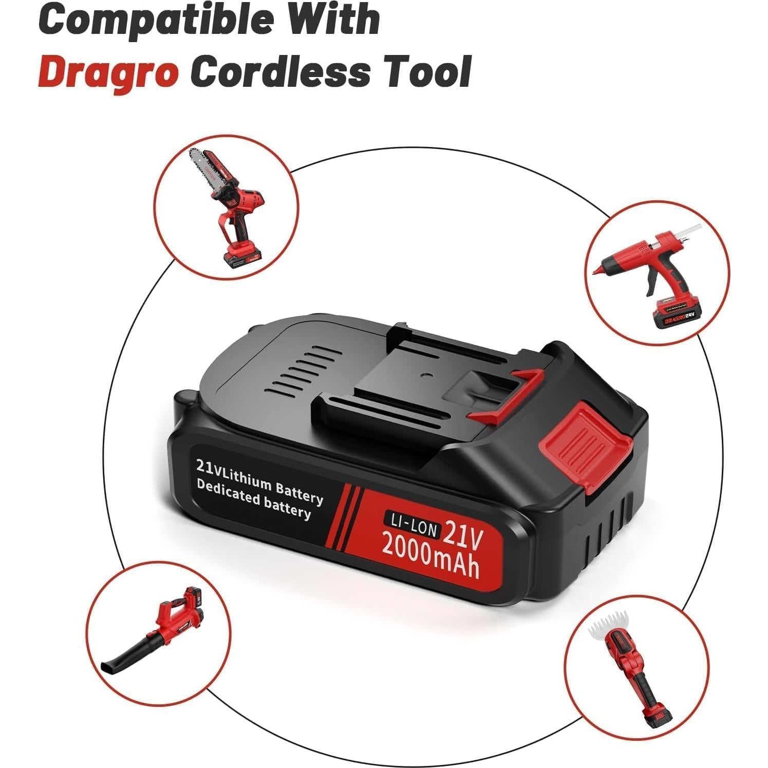 Batería de iones de litio 21V 2.0Ah Dragro para herramientas